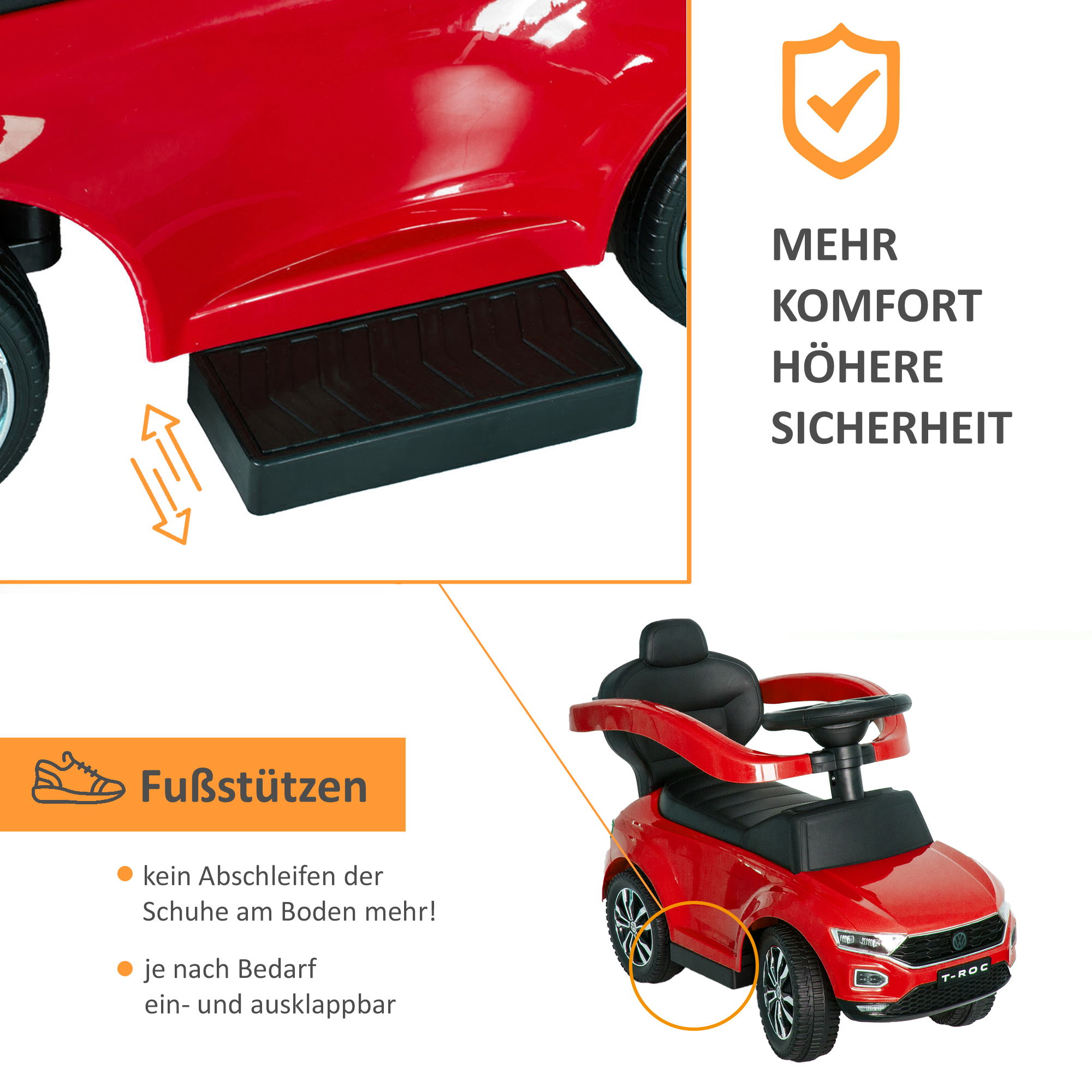 VW Rutschauto in rot mit Schiebestange, Rutschfahrzeug ab 1 Jahr, Rutscherfahrzeug mit Sicherheitsbügel PT001_R VW Rutschauto in rot mit Schiebestange, Rutschfahrzeug ab 1 Jahr, Rutscherfahrzeug mit Sicherheitsbügel PT001_R