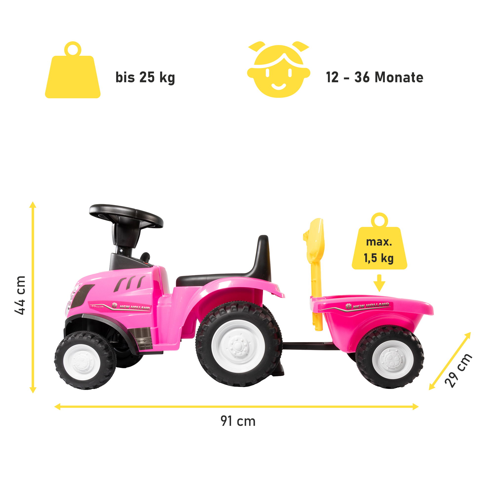 Rutschauto Traktor New Holland mit Anhänger in pink, Kinderauto ab 1 Jahr PT009_P Rutschauto Traktor New Holland mit Anhänger in pink, Kinderauto ab 1 Jahr PT009_P