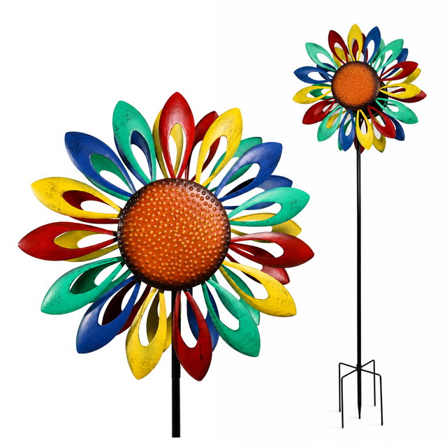 Windrad Flower Metall 212 cm, buntes Windspiel für den Garten