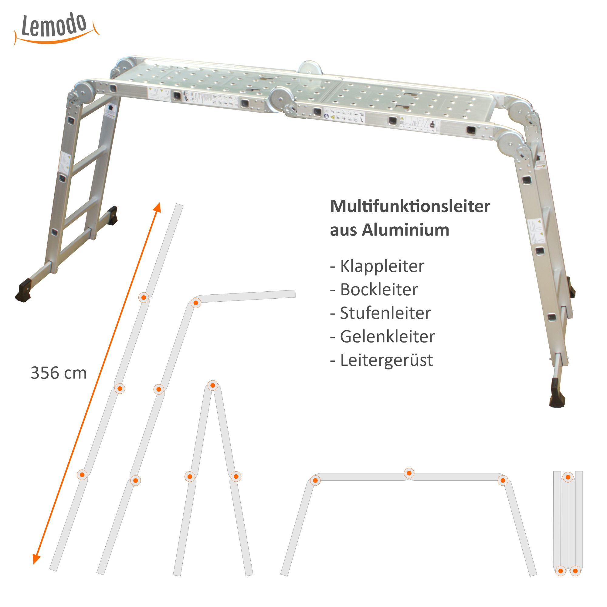 Aluminium Multifunktion Klappleiter 4-teilig, 3,5 m, bis 150 kg, Stehleiter, Leitergerüst NA146 Aluminium Multifunktion Klappleiter 4-teilig, 3,5 m, bis 150 kg, Stehleiter, Leitergerüst NA146