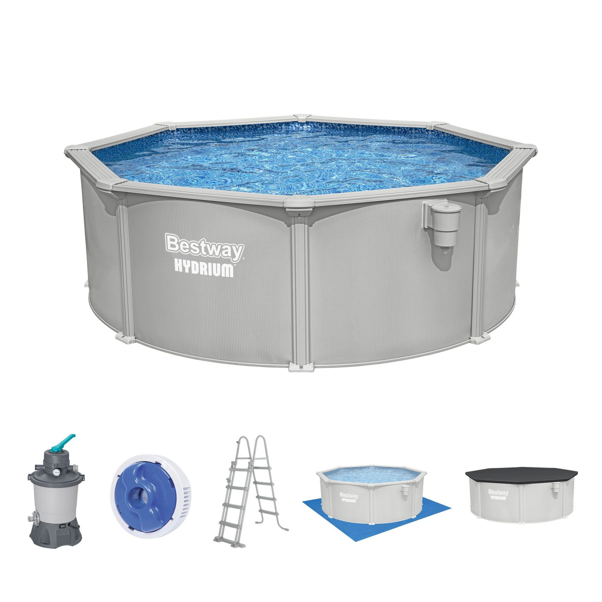 Bestway Hydrium Stahlwandpool Komplett-Set Ø 366 x 122 cm rund