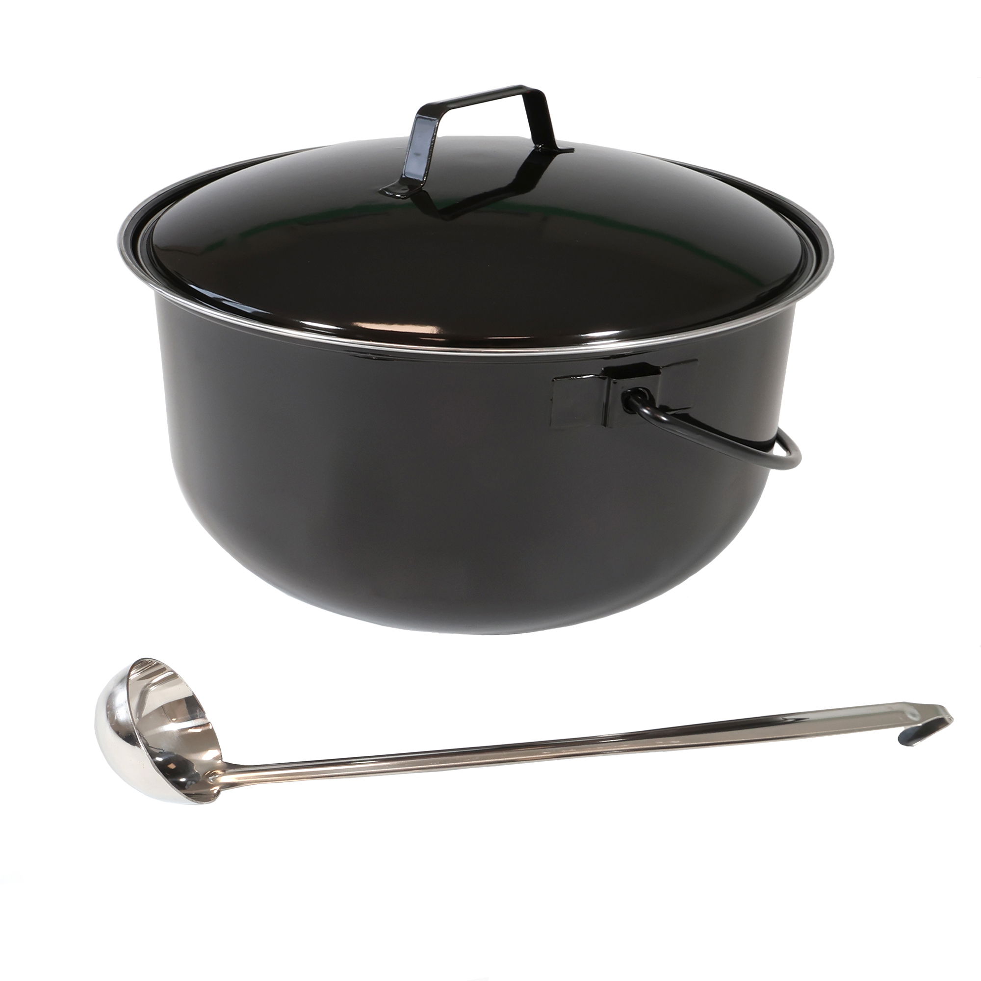 Gulaschtopf 14 L, Gulaschkessel für Schwenkgrill, Emaillierter Suppenkessel mit Schöpfkelle NA080