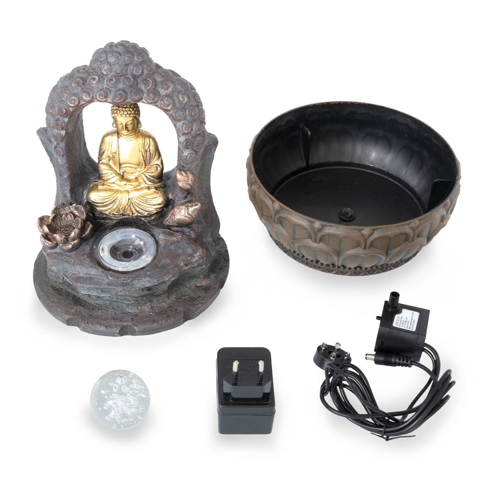 Zimmerbrunnen mit LED-Beleuchtung, Dekobrunnen “Buddha mit Lotusblüte” für die Wohnung NA090 Zimmerbrunnen mit LED-Beleuchtung, Dekobrunnen “Buddha mit Lotusblüte” für die Wohnung NA090