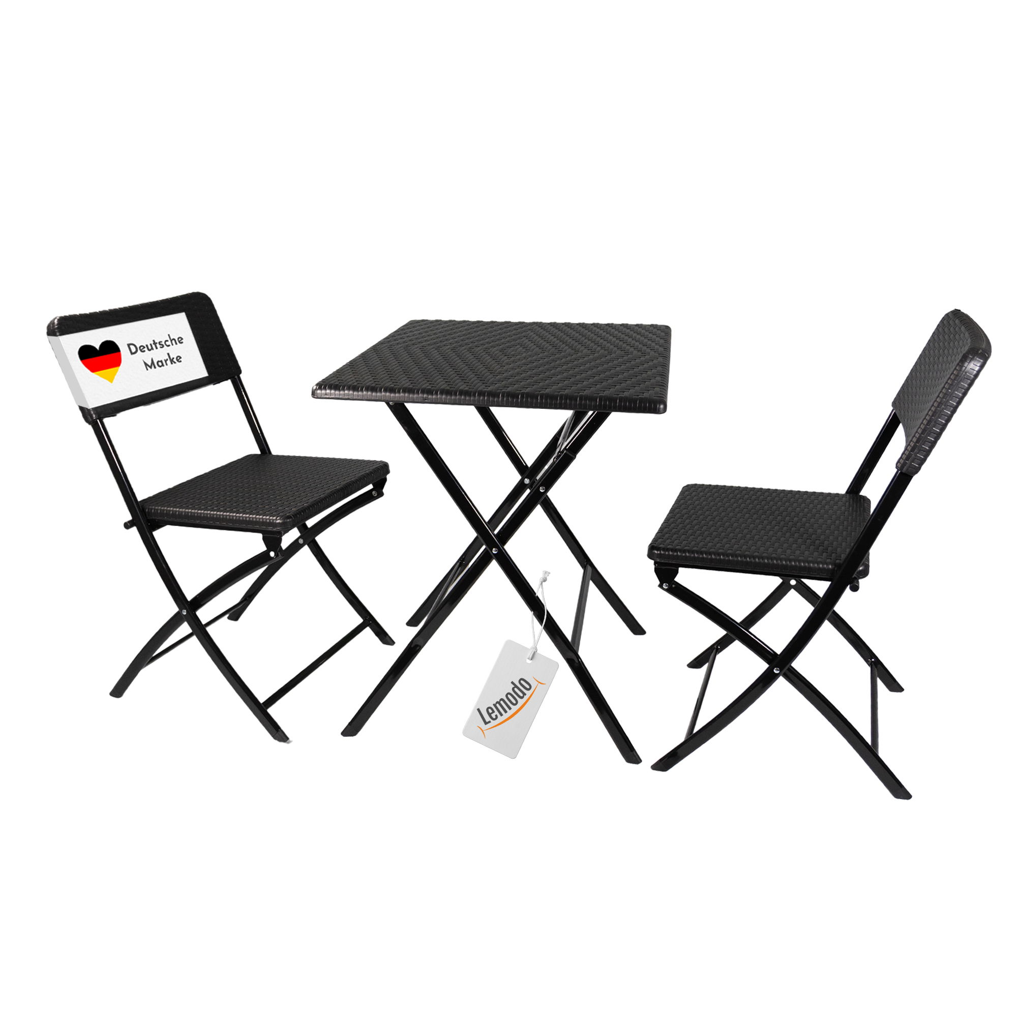 Balkon-Set, Rattan-Optik, 1 Tisch + 2 Stühle klappbar Balkongarnitur