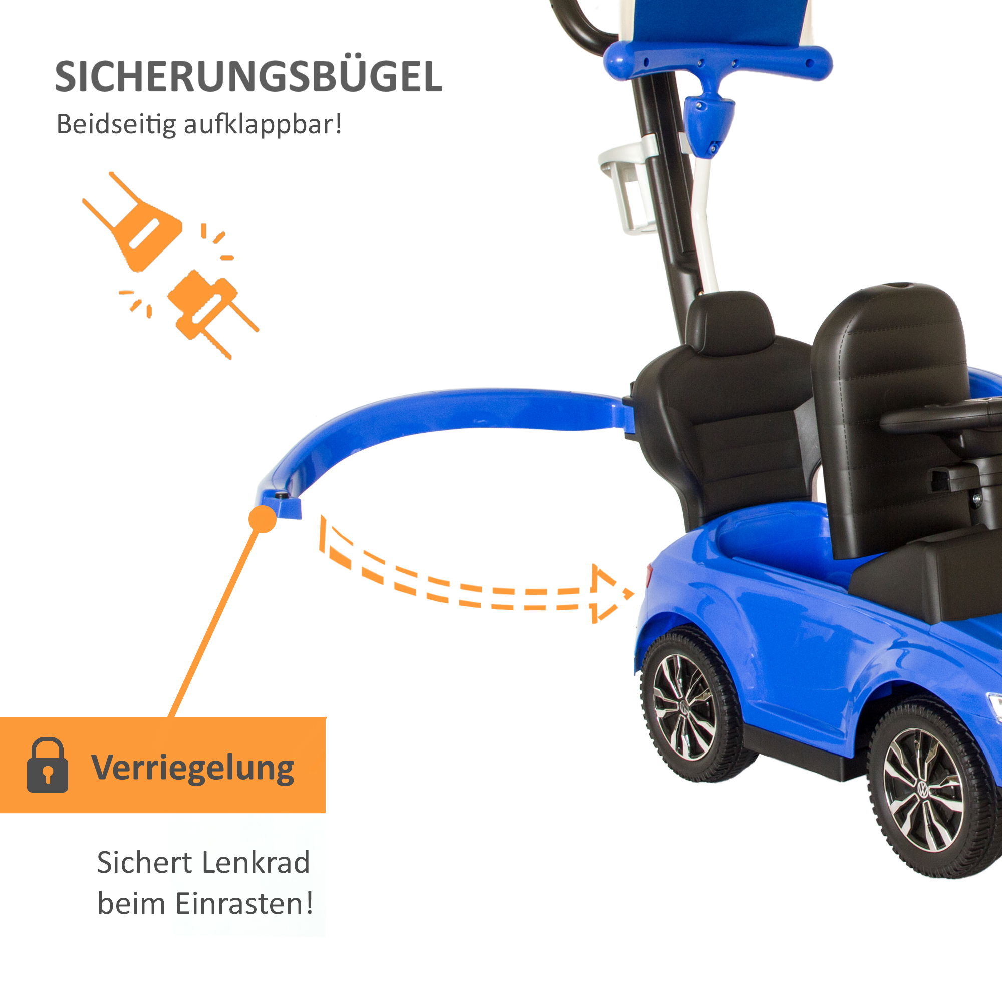 VW Rutschauto in blau mit Schiebestange, Rutschfahrzeug ab 1 Jahr, Rutscherfahrzeug mit Sicherheitsbügel PT001_B VW Rutschauto in blau mit Schiebestange, Rutschfahrzeug ab 1 Jahr, Rutscherfahrzeug mit Sicherheitsbügel PT001_B