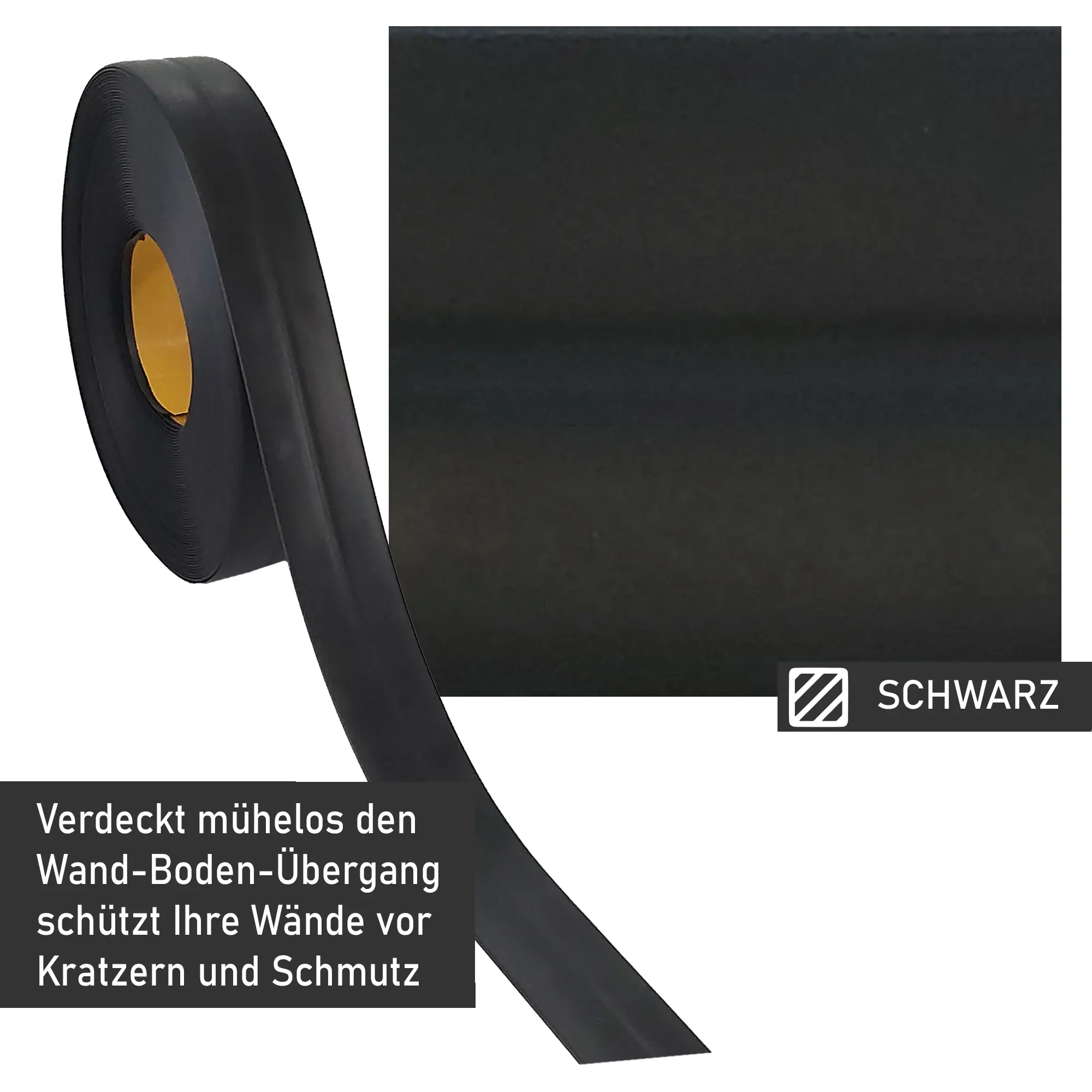 Knickwinkelleiste, PVC, 25m, schwarz, selbstklebend, Sockelleiste MS013