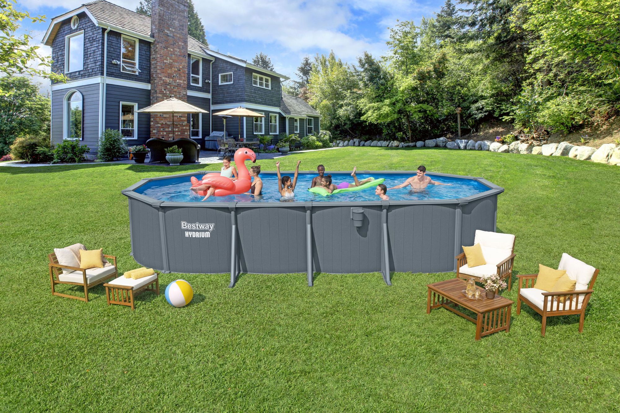 Bestway Hydrium Stahlwandpool Komplett-Set 732 x 366 x 132 cm oval