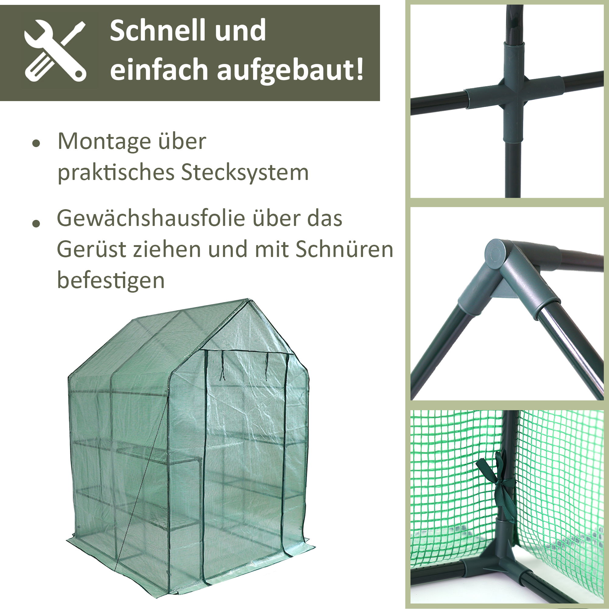 Foliengewächshaus mit 4 Ablagefächern, Tomatenhaus 143 x 143 cm, 195 cm hoch NA175 Foliengewächshaus mit 4 Ablagefächern, Tomatenhaus 143 x 143 cm, 195 cm hoch NA175