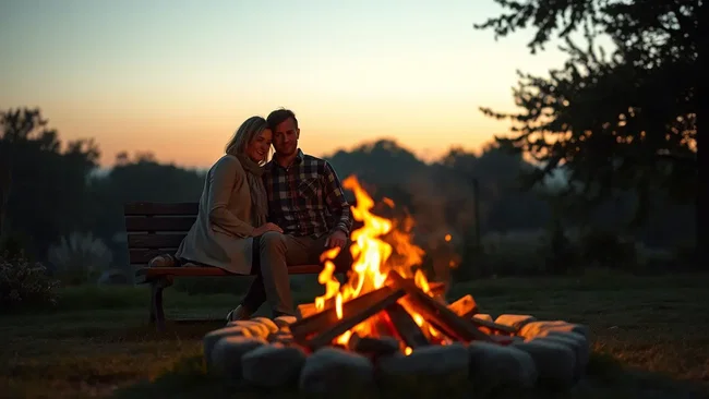 pärchen geniesst ein lagerfeuer am Abend