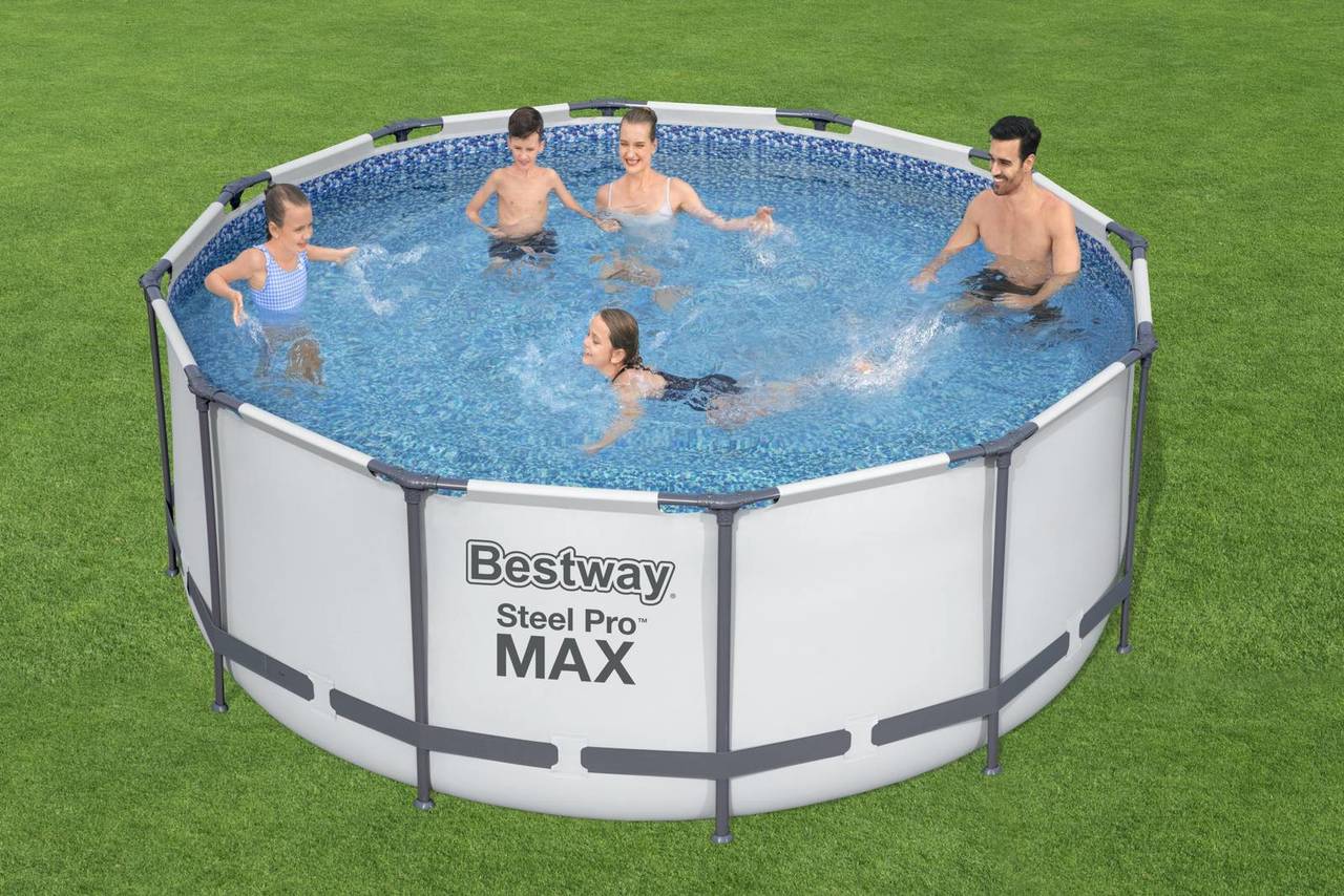 Steel Pro MAX Bestway Frame Pool Komplett-Set mit Filterpumpe Ø 366 x 122 cm, lichtgrau, rund 56420_22