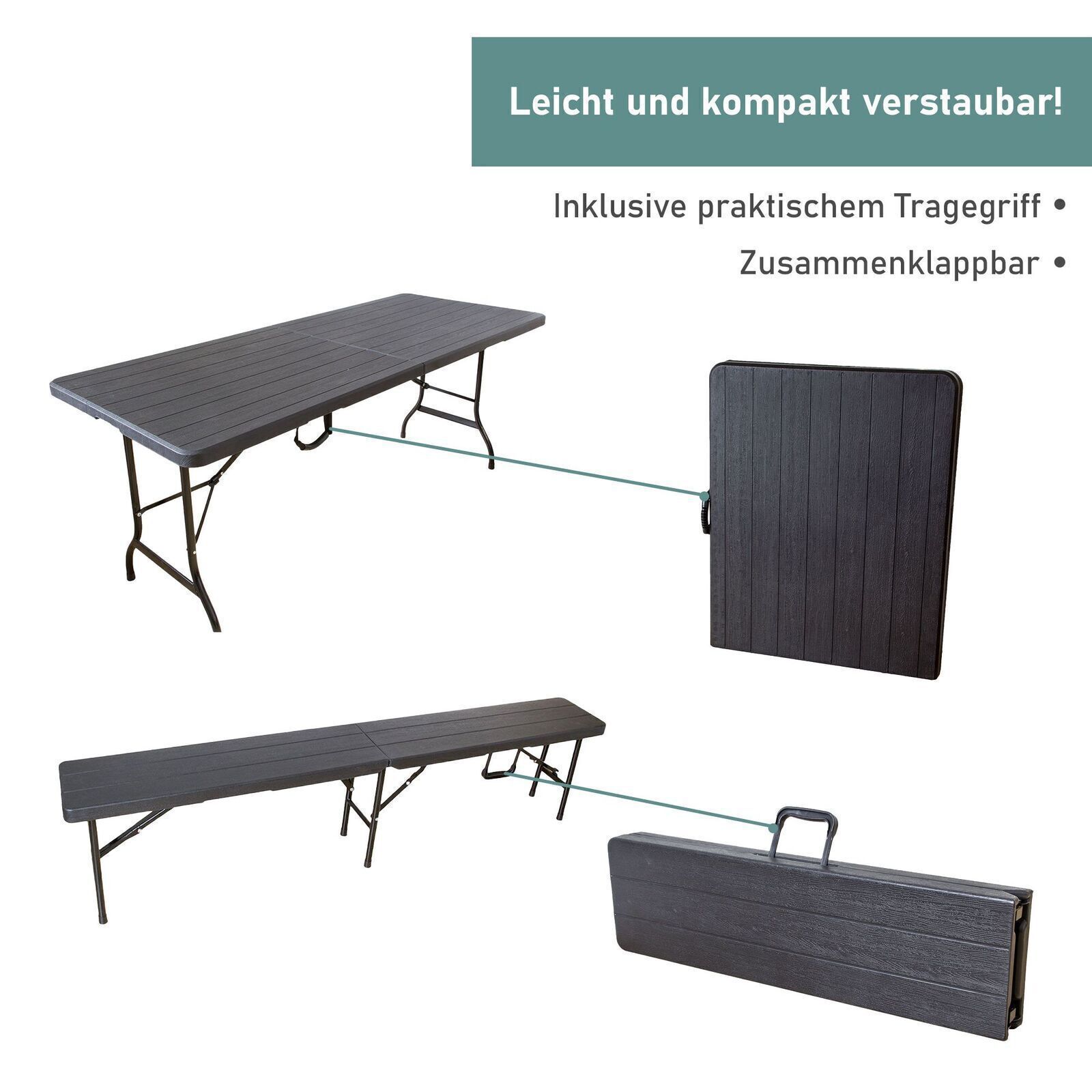 Bierzeltgarnitur Set mit 2x Bierbank und 1x Buffettisch, klappbare Biertischgarnitur TB013_SET