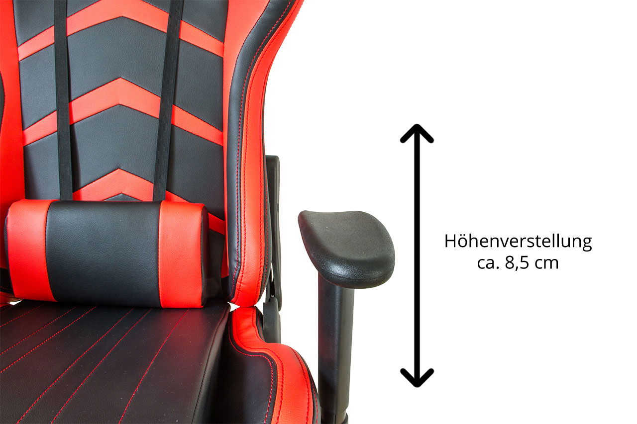 Gaming-Stuhl, schwarz-rot, Nacken- Rückenkissen, Gamerstuhl, Bürostuhl NA005_R