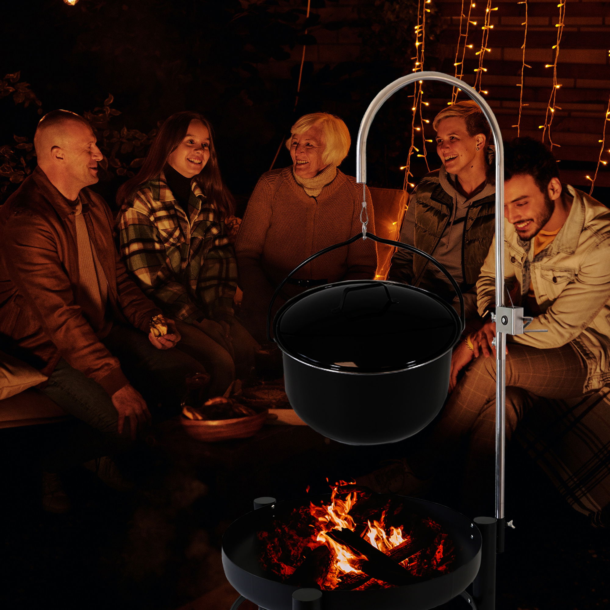 Gulaschtopf 14 L, Gulaschkessel für Schwenkgrill, Emaillierter Suppenkessel mit Schöpfkelle NA080