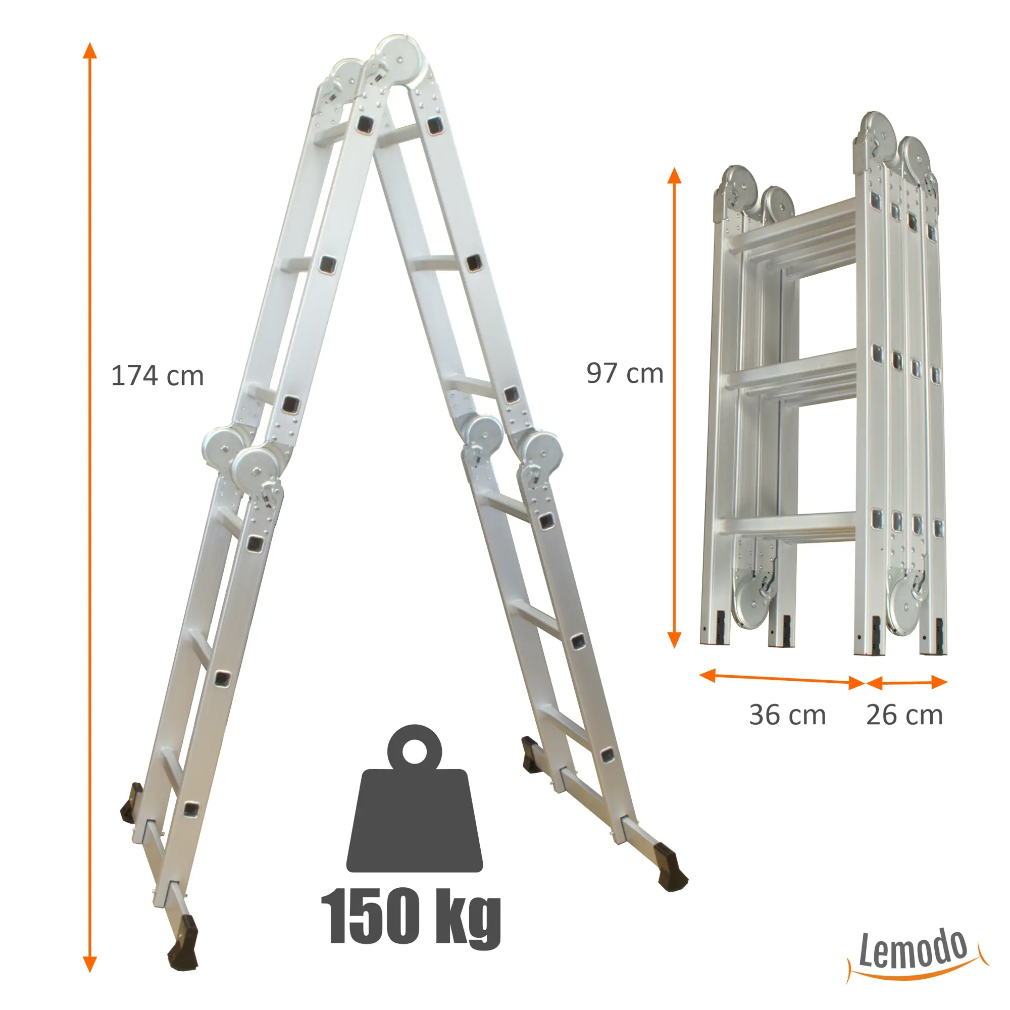 Aluminium Multifunktion Klappleiter 4-teilig, 3,5 m, bis 150 kg, Stehleiter, Leitergerüst NA146