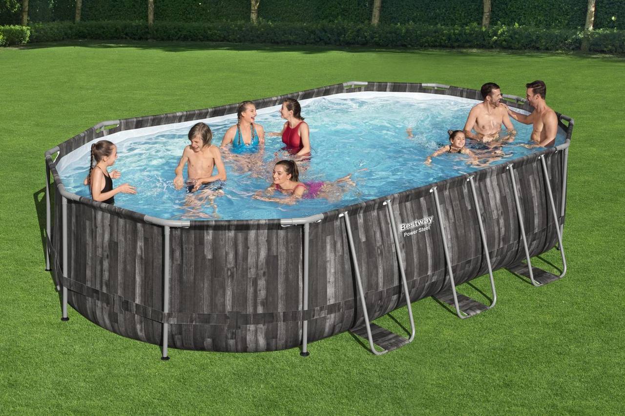 Power Steel Holz-Optik 6,10m x 3,66m x 1,22 m Oval Pool Set, dunkelgrau 5611R_22