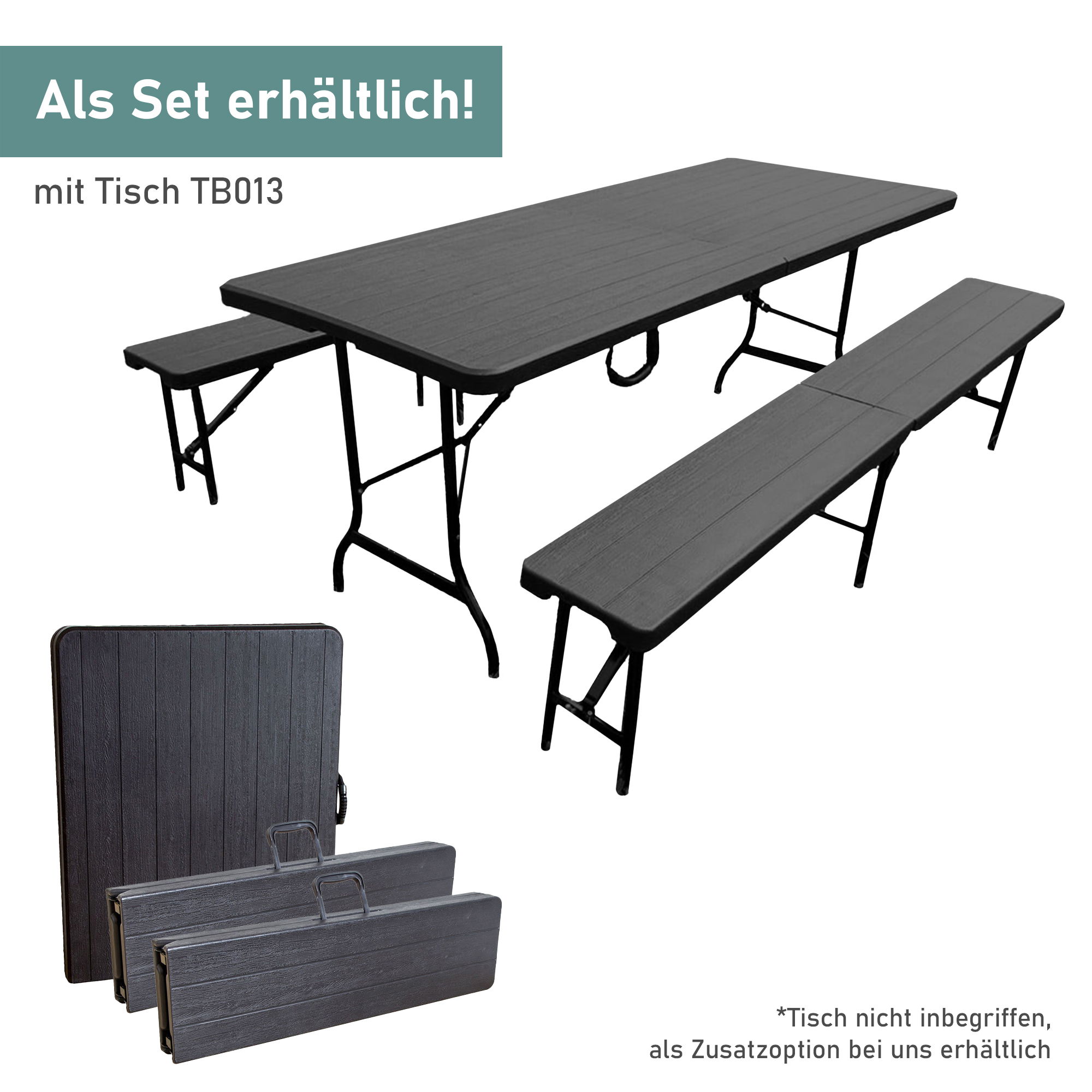 Klappbank im 2er Set, mobile Sitzbank 180 x 25 cm, klappbare Bierbank für 4 Personen TB014