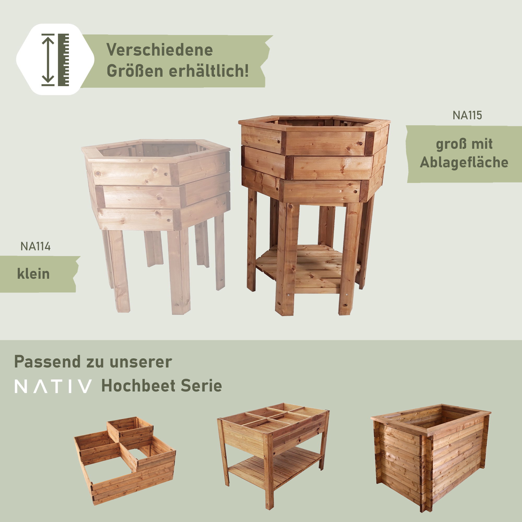 Pflanzkasten aus Holz 6eckig, 80 cm hoch, Blumenkübel mit Füßen, Pflanzgefäß NA115_B