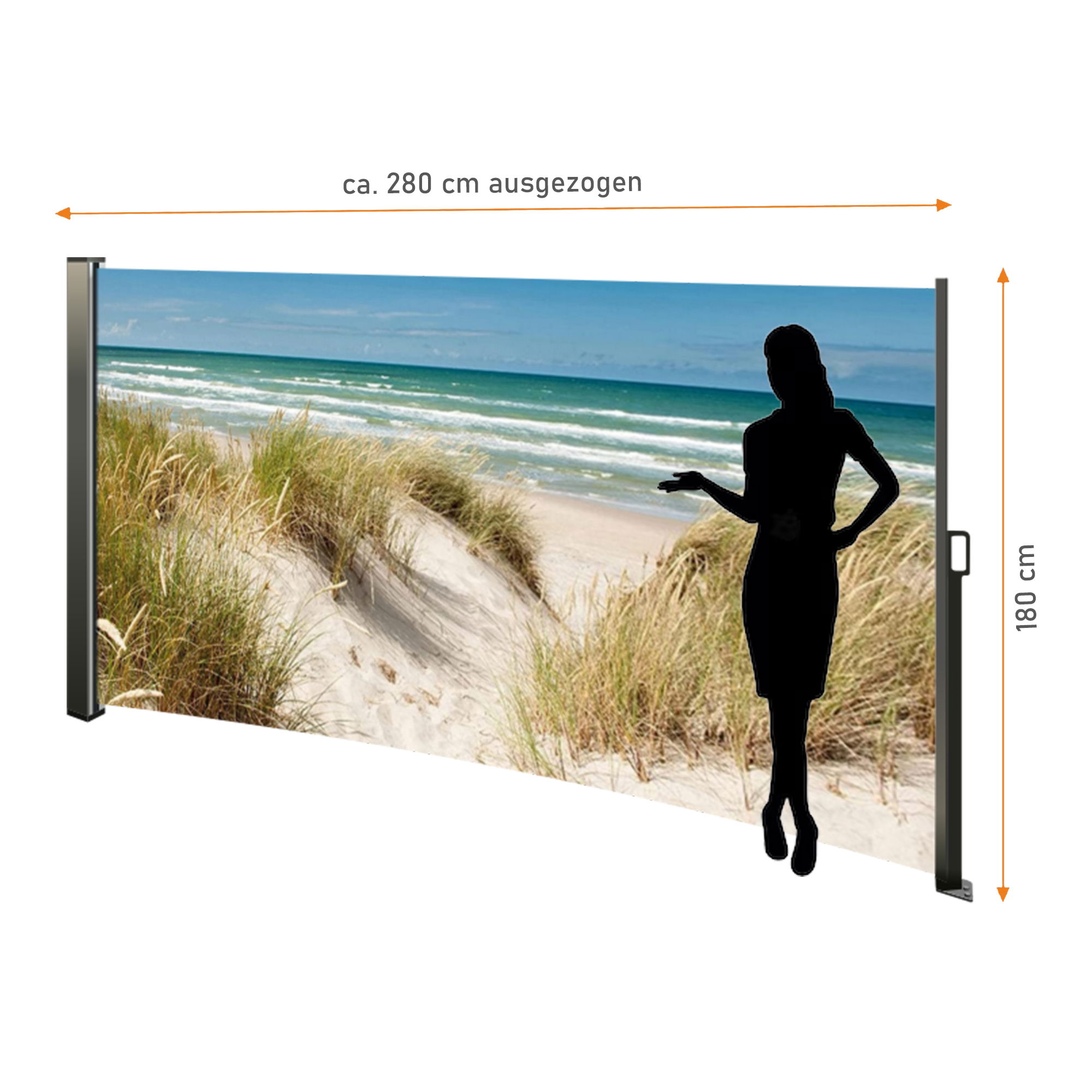 Seitenmarkise ausziehbar rechts, 180 cm hoch, Seitenrollo mit Fotodruck Ostsee NA098-L