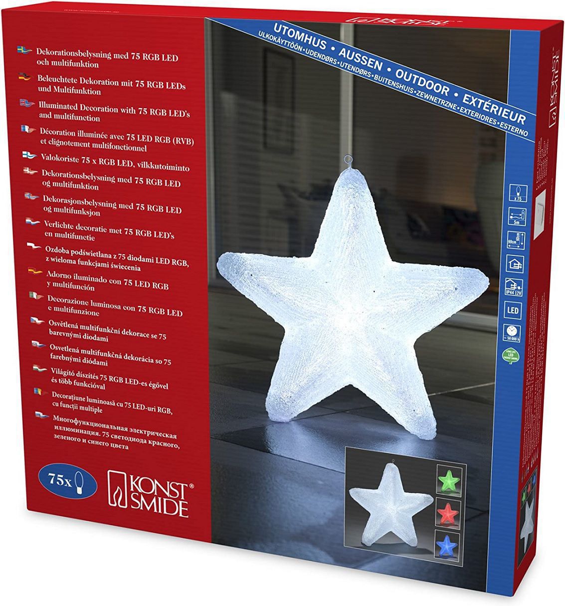 LED Stern Fenster, Leuchtstern, Weihnachtsstern, 75 RGB-LEDs, 4-farbig, 6 Programme, Weihnachtsdeko KI-6129-500 LED Stern Fenster, Leuchtstern, Weihnachtsstern, 75 RGB-LEDs, 4-farbig, 6 Programme, Weihnachtsdeko KI-6129-500