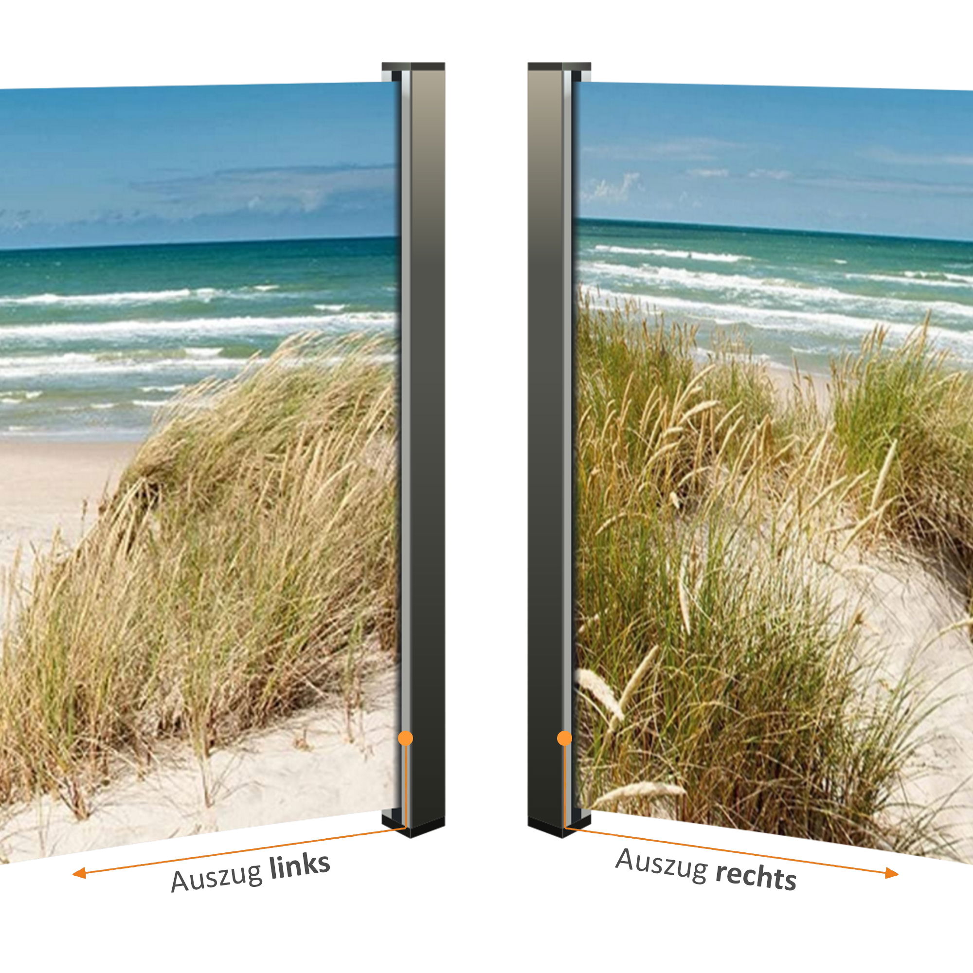 Seitenmarkise ausziehbar rechts, 180 cm hoch, Seitenrollo mit Fotodruck Ostsee NA098-L