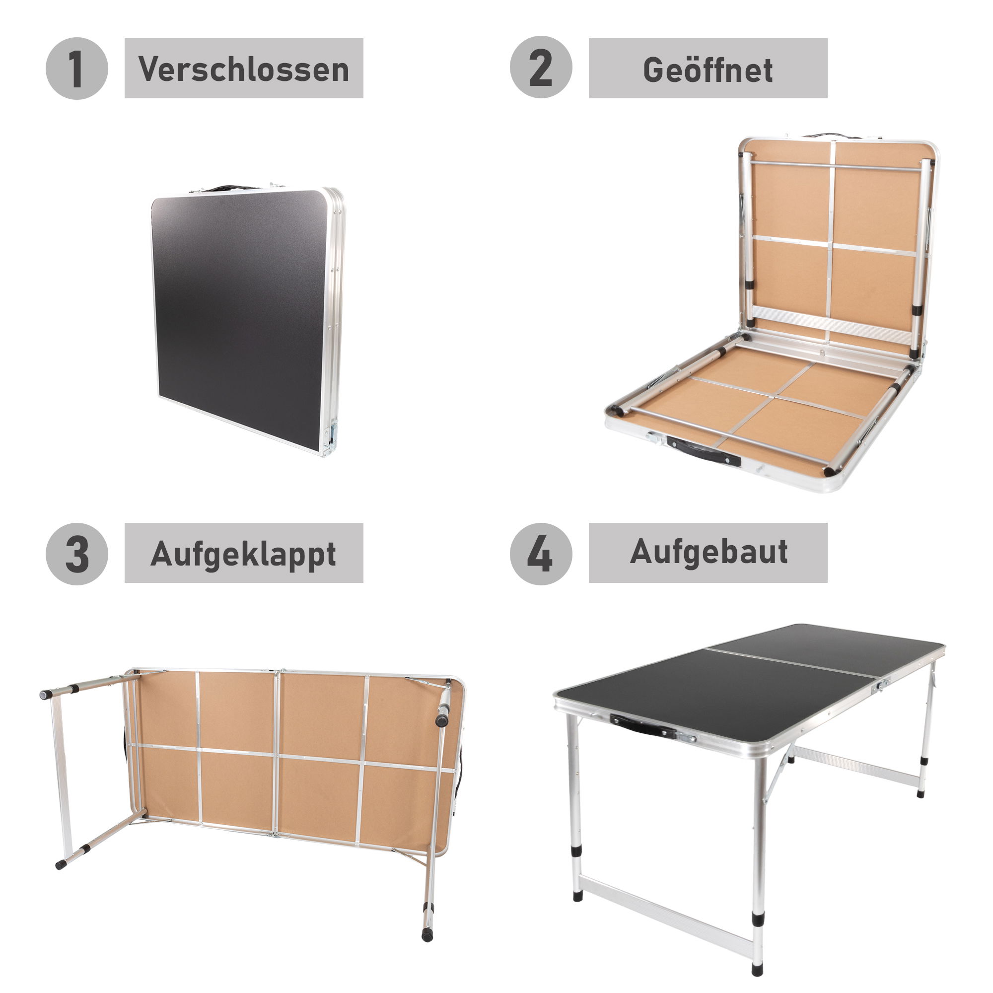 Campingtisch höhenverstellbar, Klapptisch 120 x 60 cm, Tapeziertisch WT005