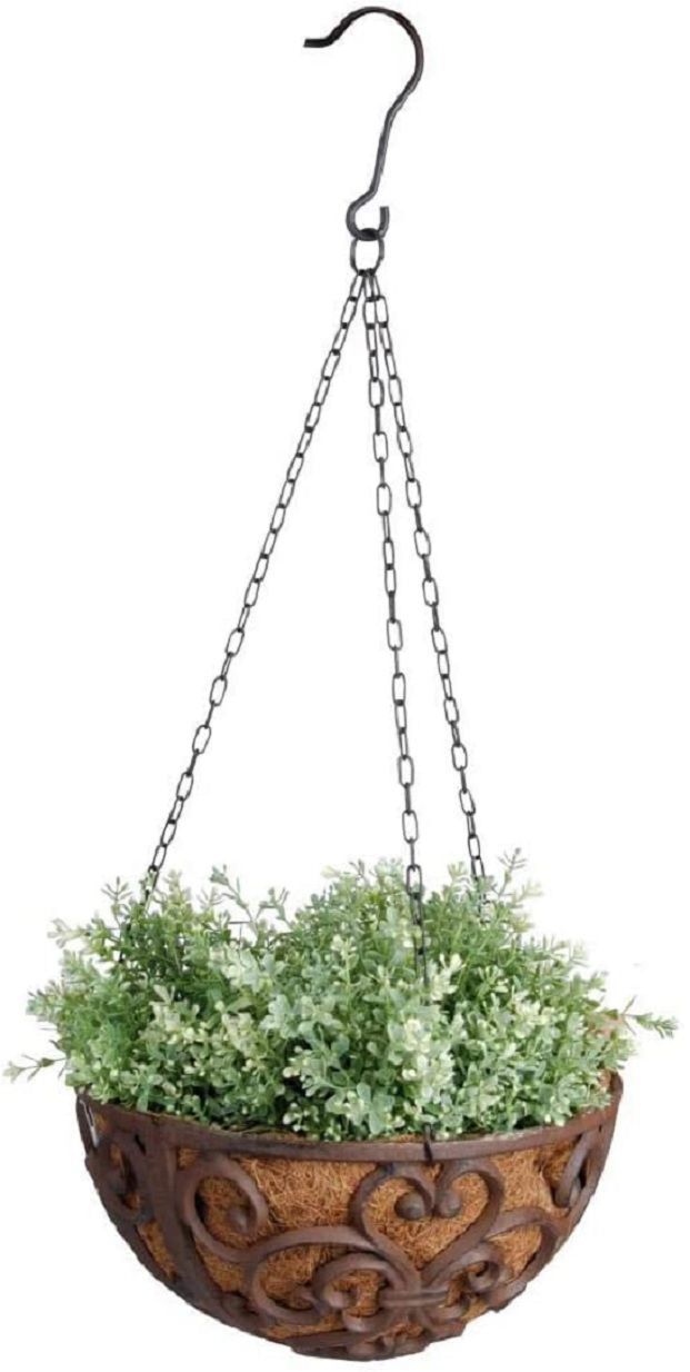 Esschert Design Blumenampel aus Gusseisen, Hängeampel mit Kokosmatte, 30,0 cm ES-BPH26