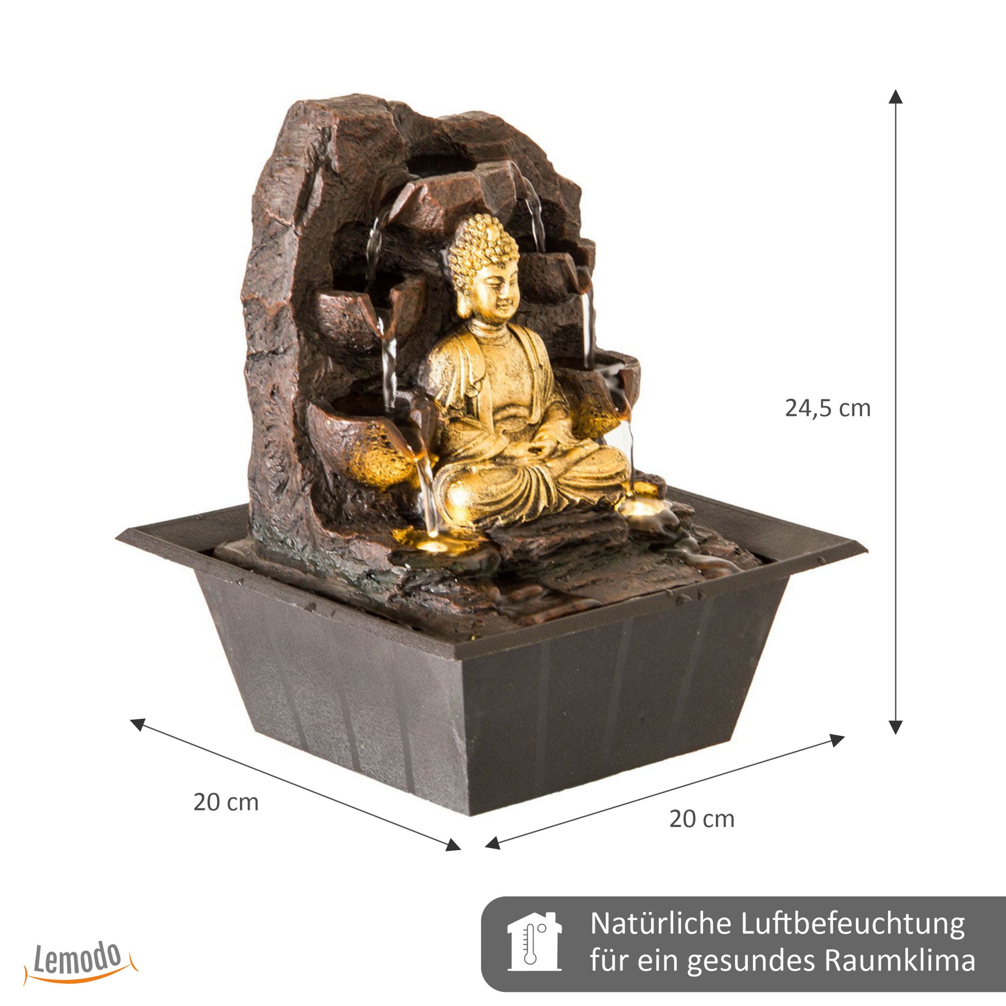 Zimmerbrunnen Buddha mit LED-Beleuchtung, Dekobrunnen für die Wohnung, Motiv Dhyana NA008