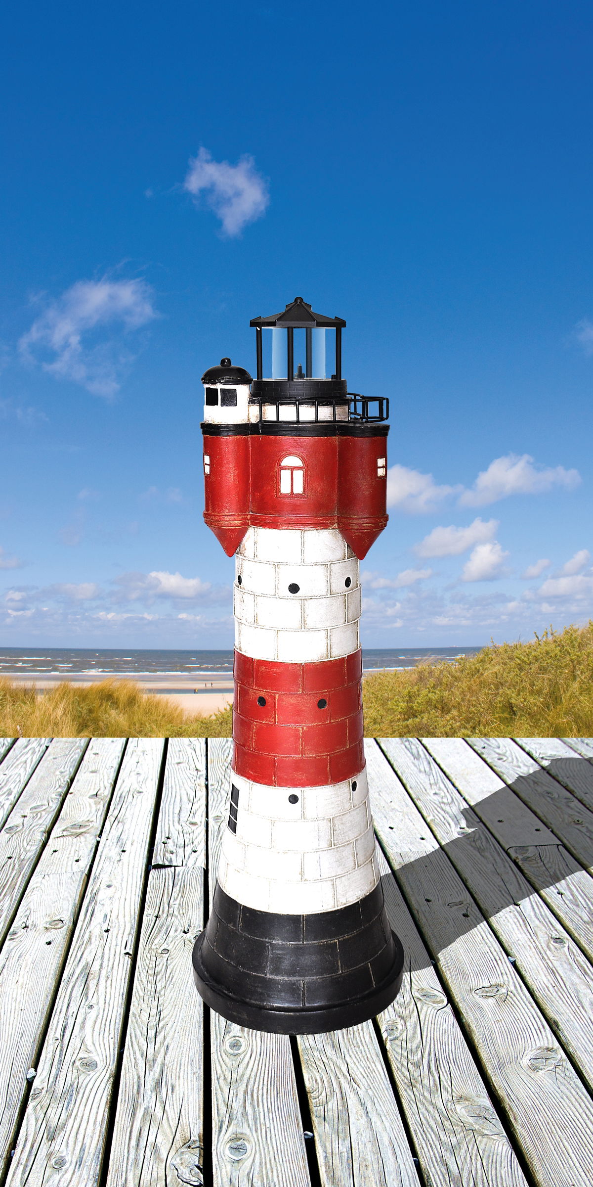 Solar Leuchtturm Roter Sand 80cm hoch, LED-Gartenfigur, Gartendeko