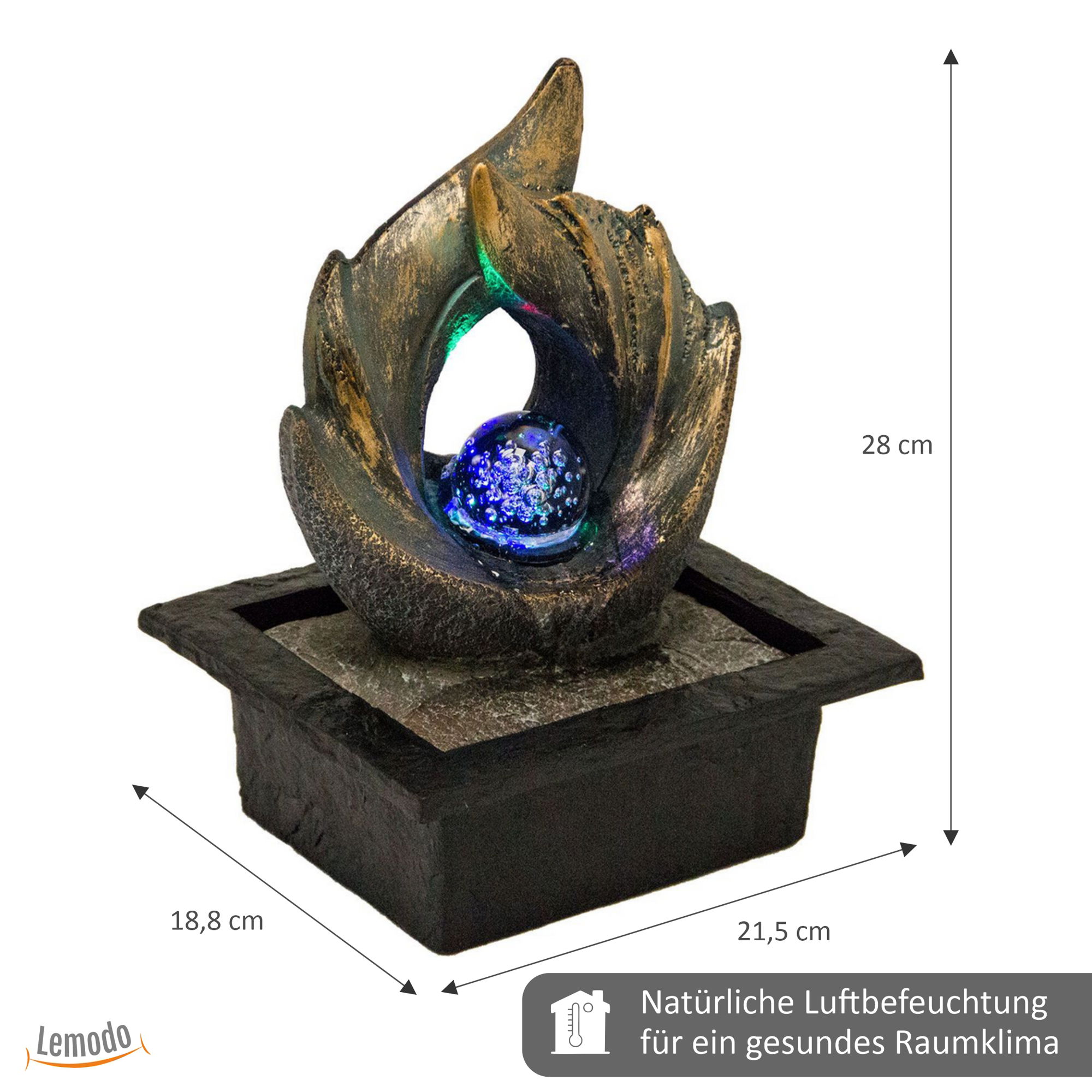 Zimmerbrunnen Elements mit LED-Beleuchtung, Feng Shui Dekobrunnen für Wohnung und Büro NA095