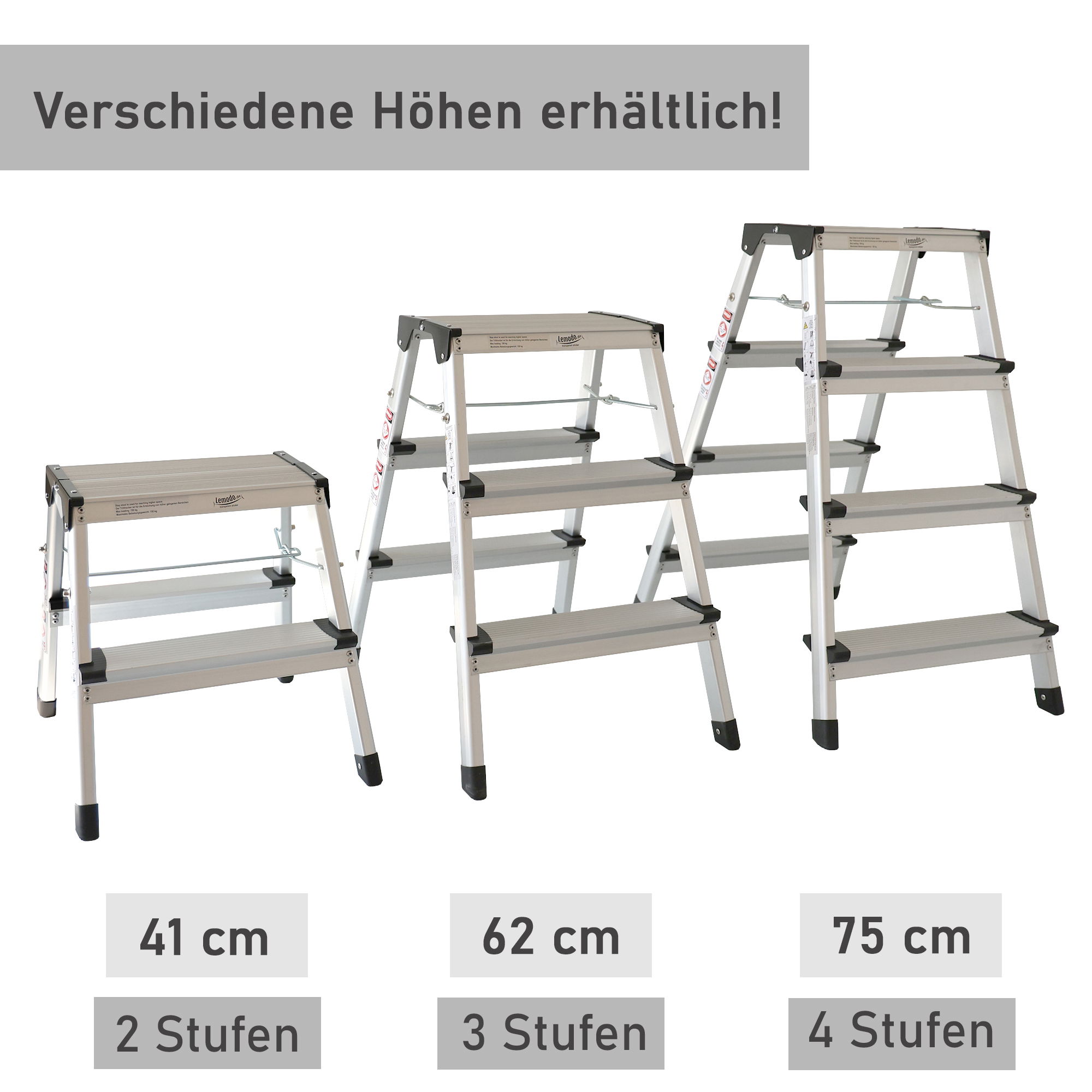 Klappbare Leiter 3 Stufen, Trittleiter aus Aluminium, Treppenleiter bis 150kg belastbar NA179