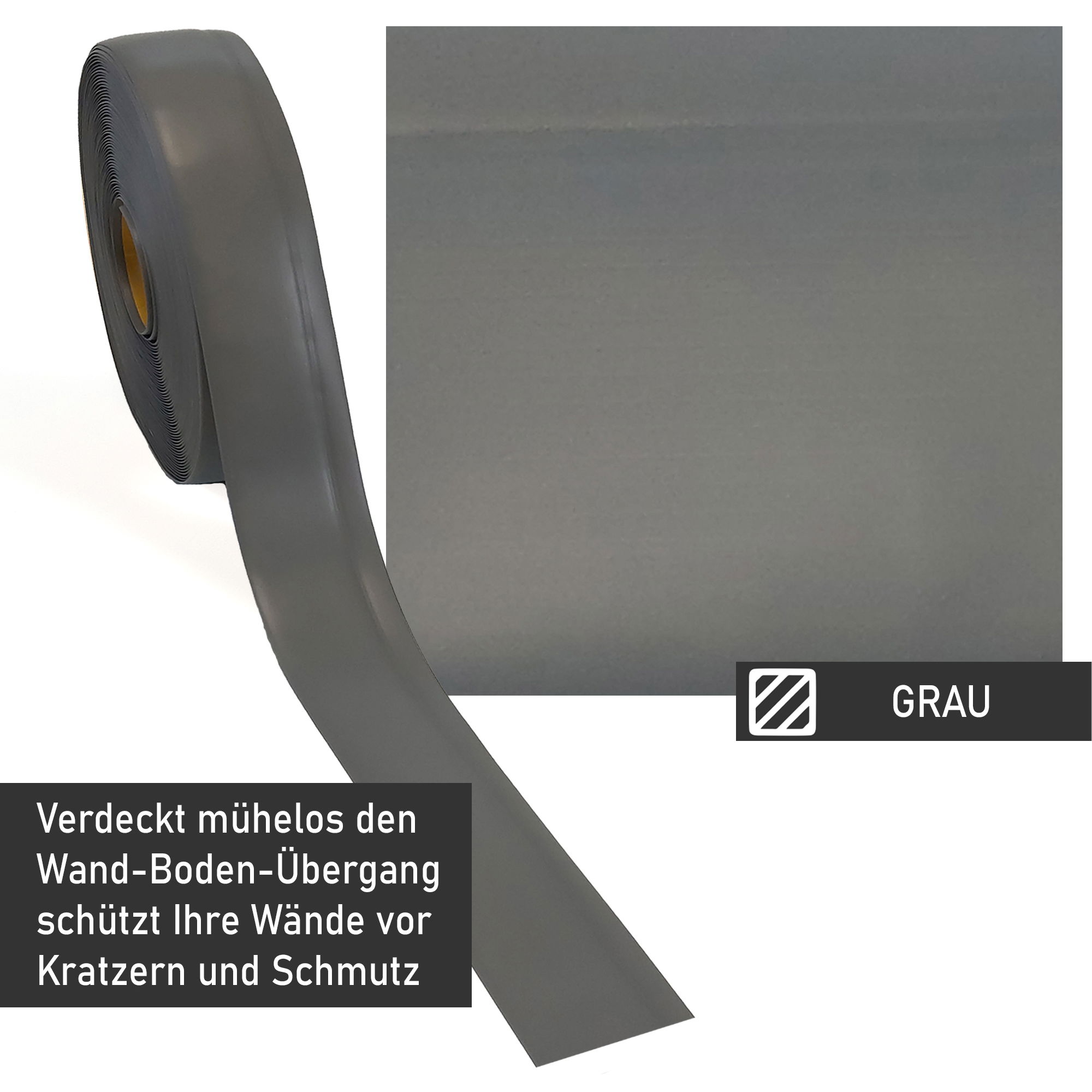 Sockelleiste selbstklebend grau, 25 m L, Weichsockelleiste auf Rolle, Fußleiste MS005