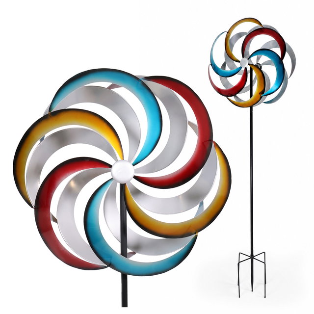 Windrad Garten Rainbow aus Metall 212 cm hoch mit 4-er Erdspieß