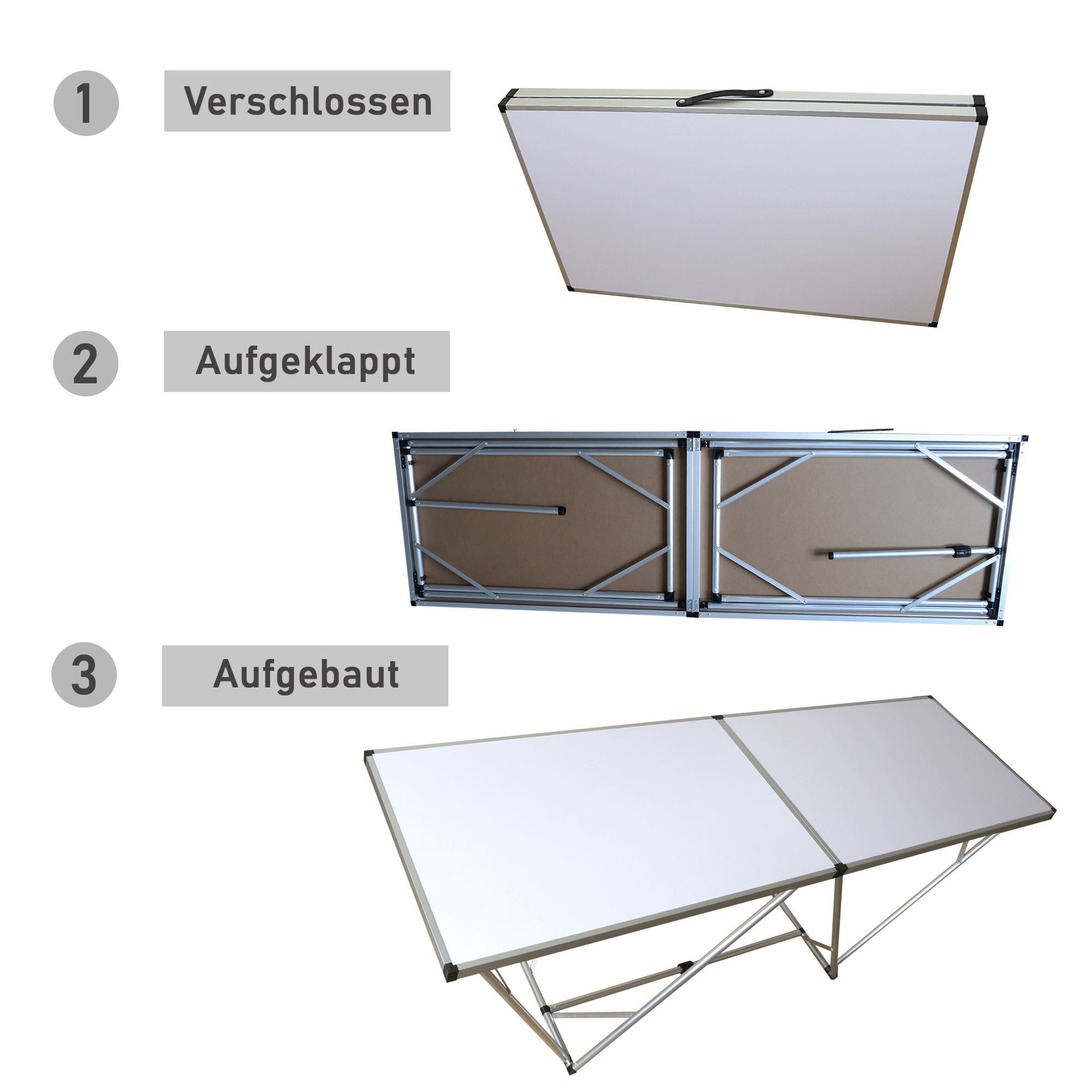 Tapeziertisch klappbar, Flohmarkttisch 198 x 60 cm (LxB), Mehrzwecktisch aus Aluminium und MDF WT004