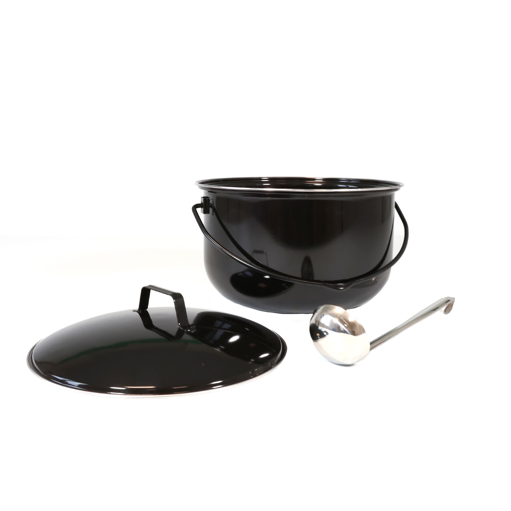 Gulaschtopf 14 L, Gulaschkessel für Schwenkgrill, Emaillierter Suppenkessel mit Schöpfkelle NA080