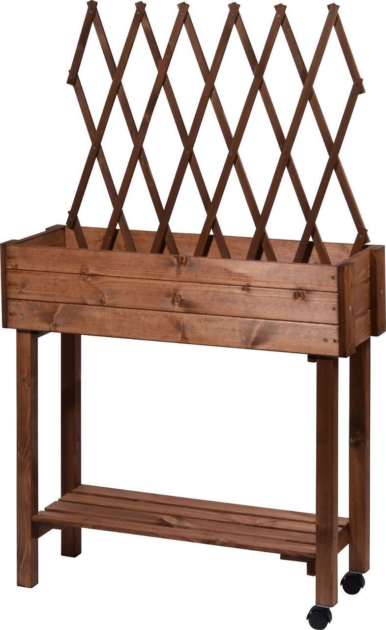 Hochbeet mit Rollen, Rankgitter und Ablage, Pflanzkasten DO-58187E