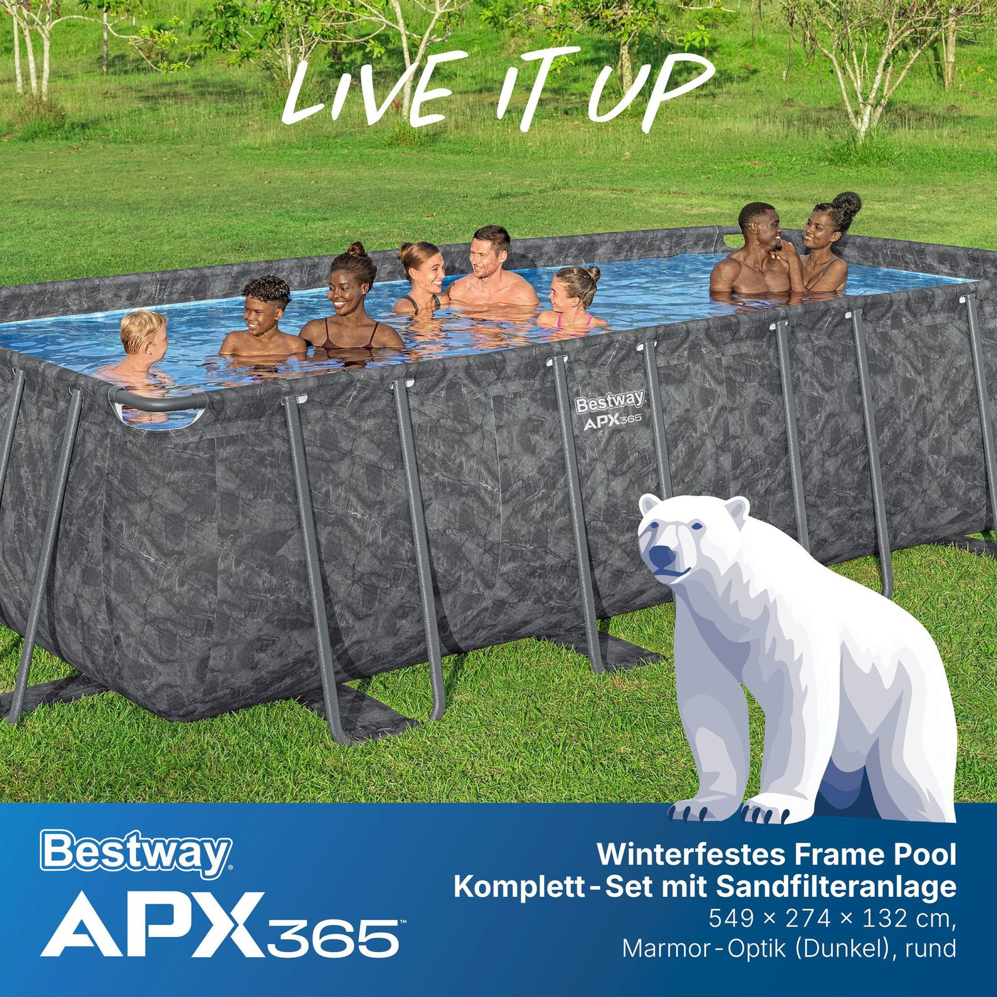 Bestway APX365 winterfestes Frame Pool Komplett-Set 549 x 274 x 132 cm