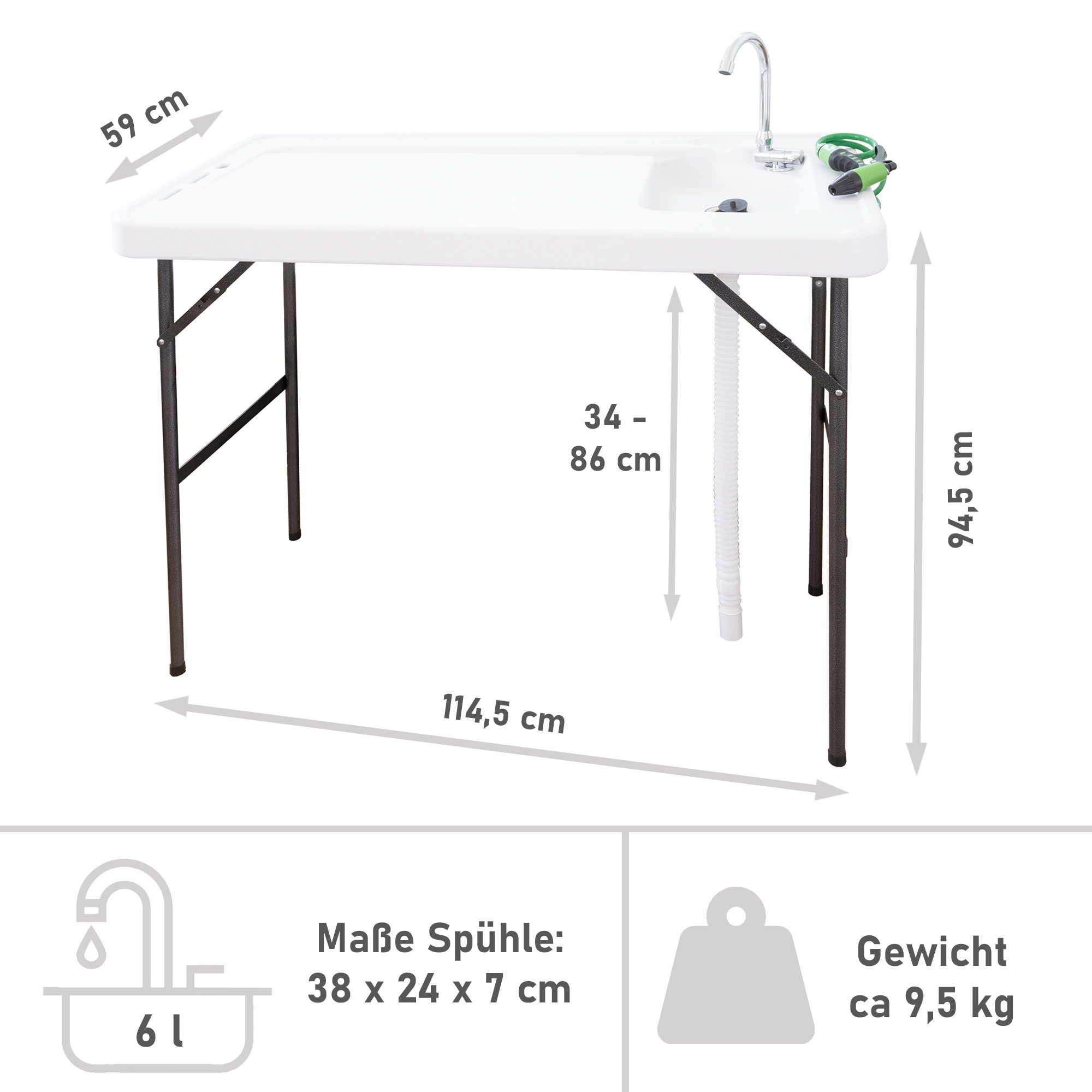 Klappbarer Filetiertisch, Camping Spüle mit Sprühdüse und Wasserhahn BL118