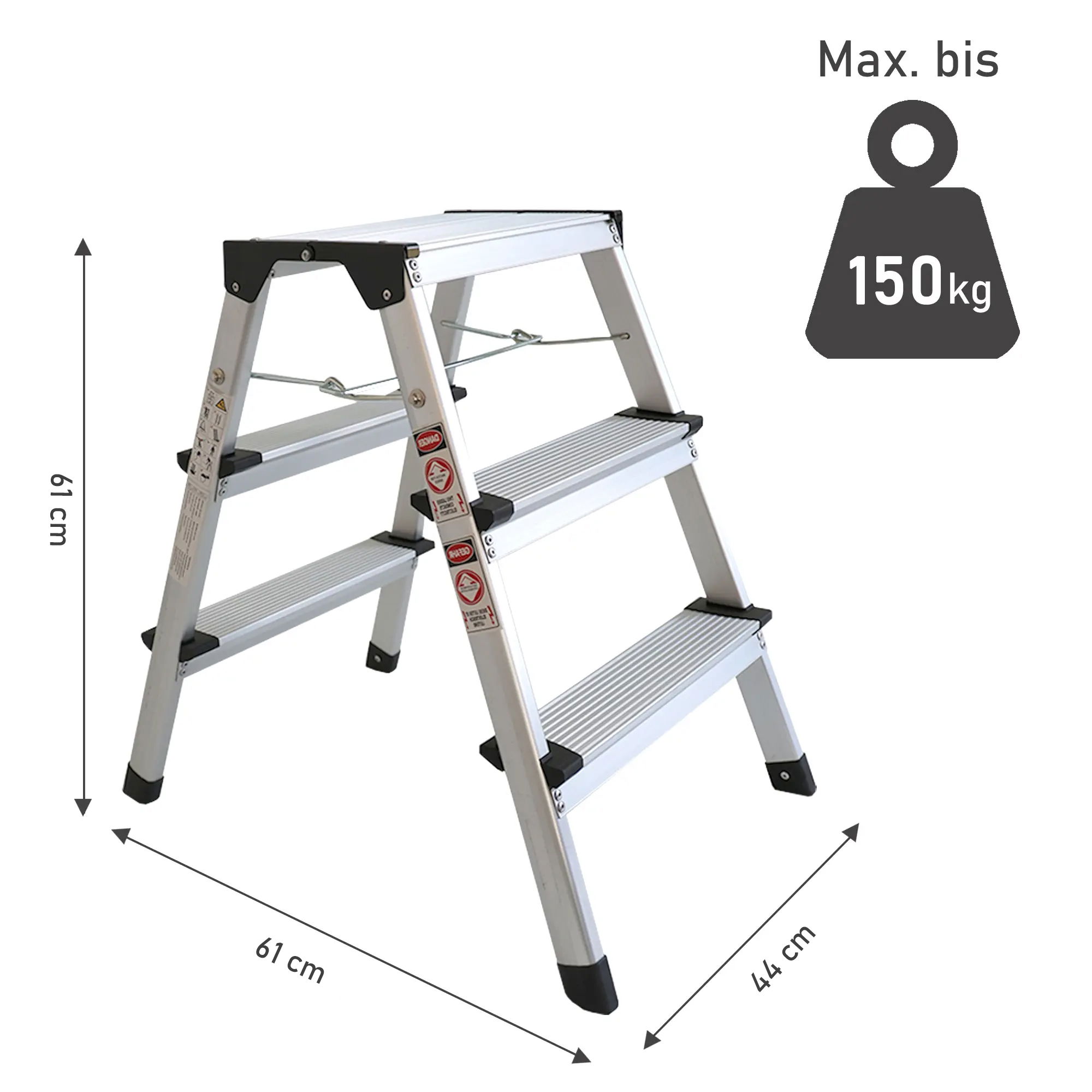Klappbare Leiter 3 Stufen, Trittleiter aus Aluminium, Treppenleiter bis 150kg belastbar NA179 Klappbare Leiter 3 Stufen, Trittleiter aus Aluminium, Treppenleiter bis 150kg belastbar NA179