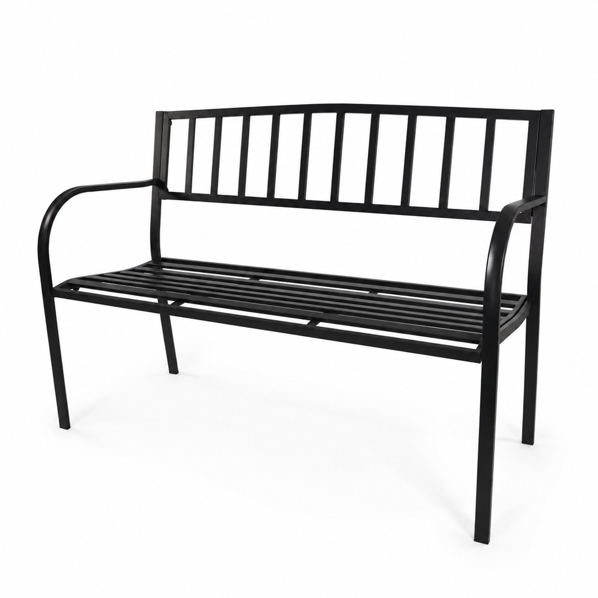 Gartenbank Metall Schwarz 2-Sitzer, 128 cm für Garten und Terrasse