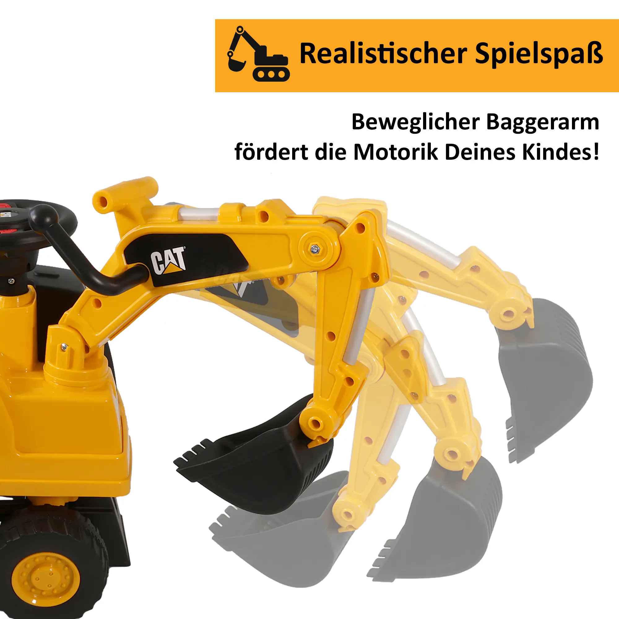 Rutschauto Kinderbagger, Bagger zum draufsitzen, Sitzbagger mit beweglicher Schaufel PT010