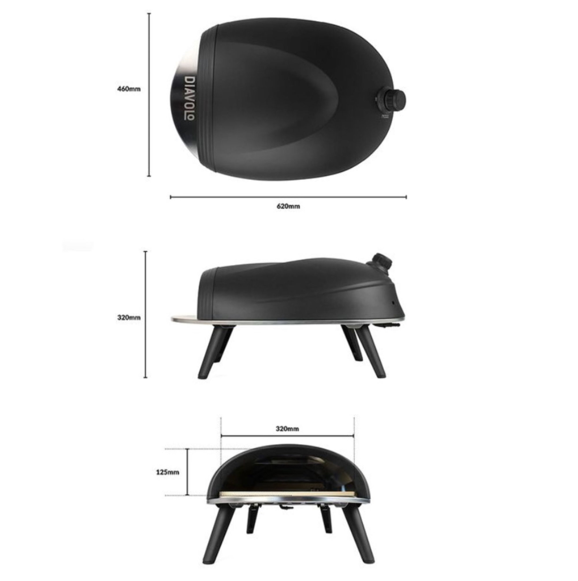 Pizzaofen Diavolo Gas Fired Oven schwarz, mobil und bis 500 Grad heiß