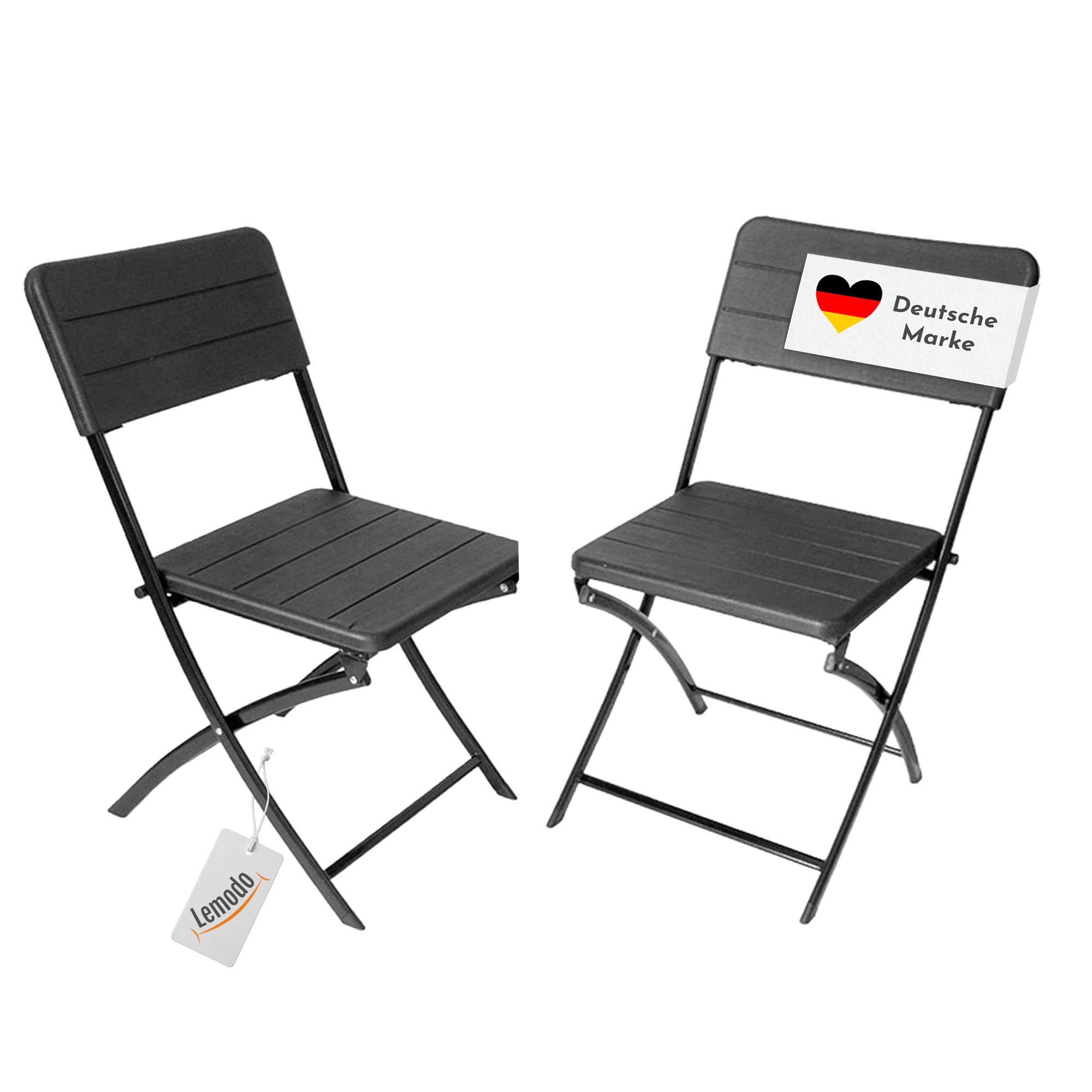 Klappstuhl 2er Set Stühle, schwarz Holz-Optik, Campingstuhl