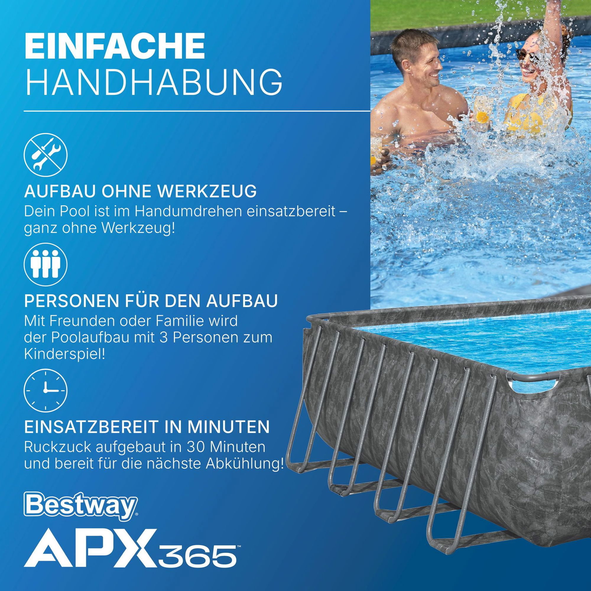 estway APX365 winterfestes Frame Pool Komplett-Set 956 x 488 x 132 cm