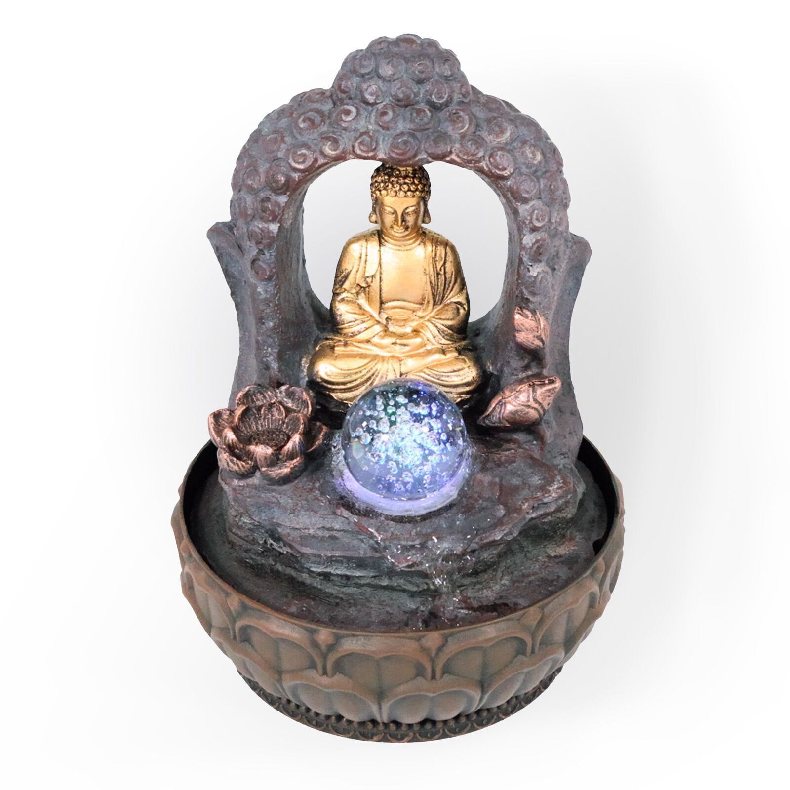 Zimmerbrunnen mit LED-Beleuchtung, Dekobrunnen “Buddha mit Lotusblüte” für die Wohnung NA090 Zimmerbrunnen mit LED-Beleuchtung, Dekobrunnen “Buddha mit Lotusblüte” für die Wohnung NA090