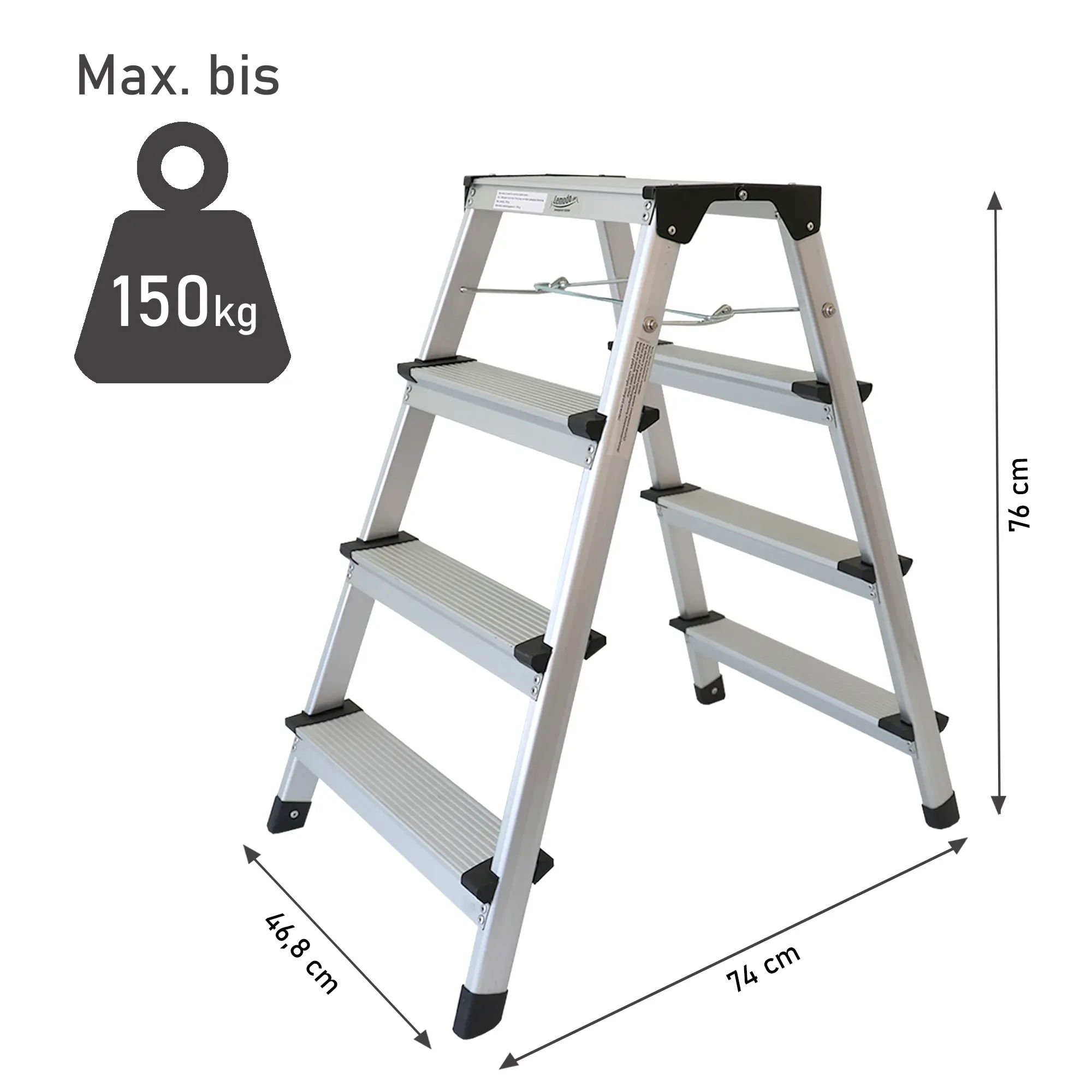 Klappbare Leiter 4 Stufen, Trittleiter aus Aluminium, Treppenleiter bis 150kg belastbar NA180