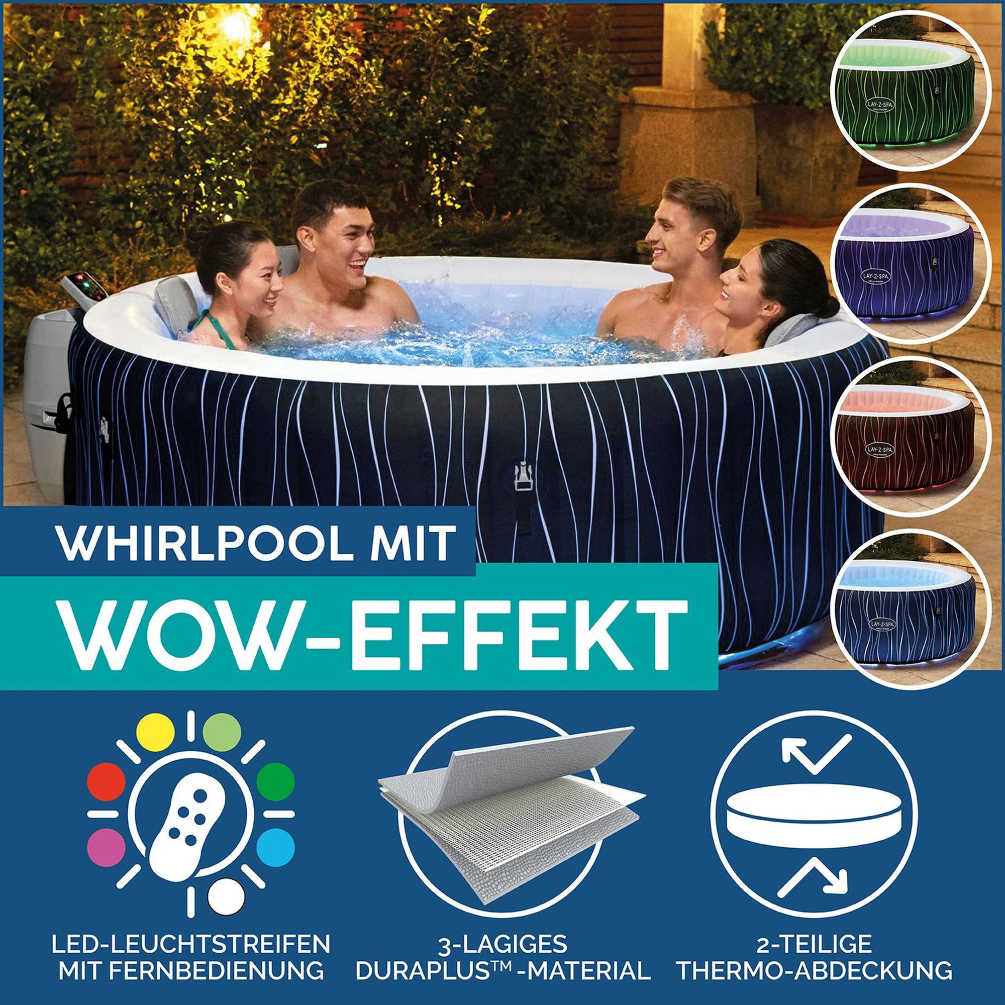 LAY-Z-SPA Hollywood AirJet LED-Whirlpool Ø 196 x 66 cm für 6 Personen