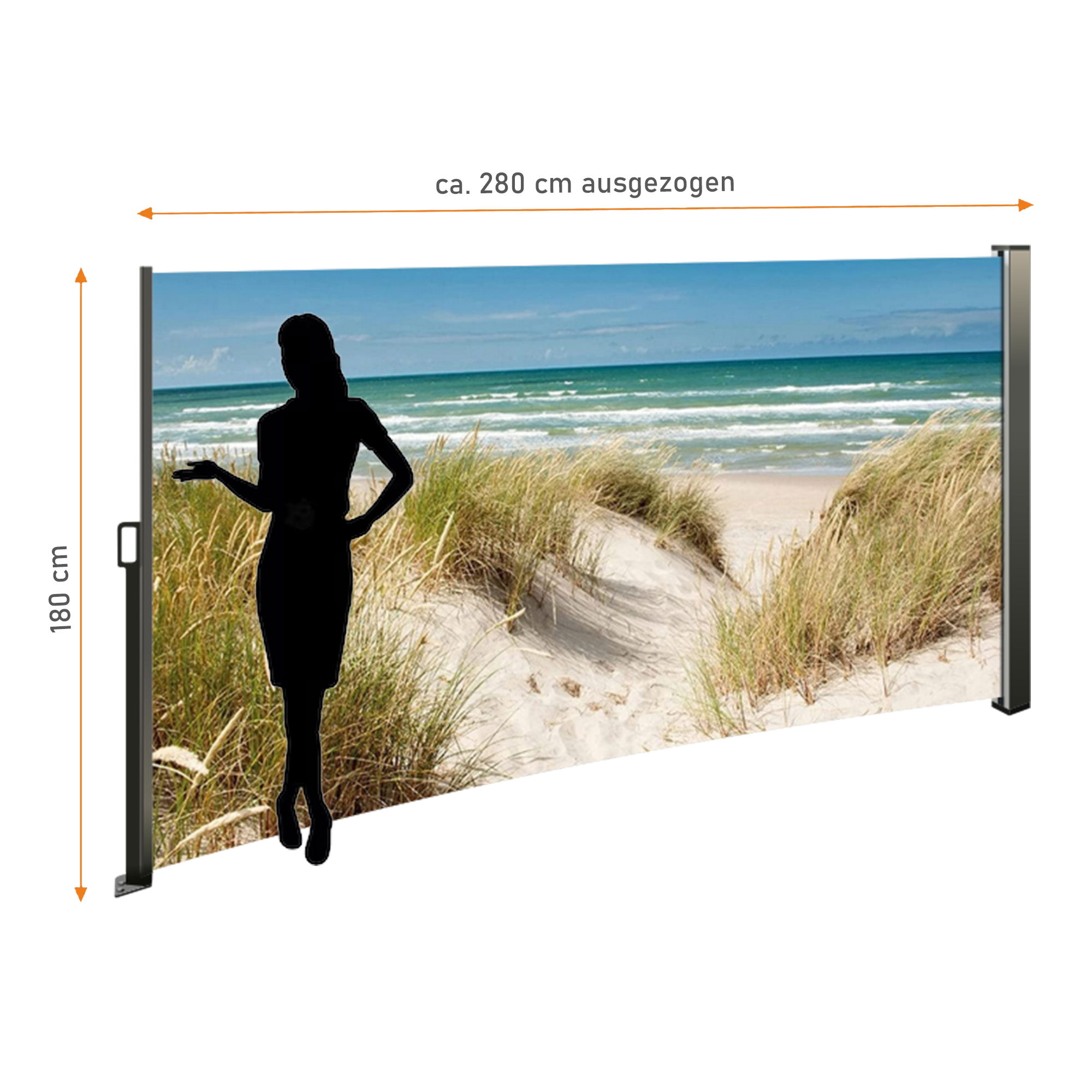 Seitenmarkise ausziehbar links, 180 cm hoch, Seitenrollo mit Fotodruck Ostsee NA098-R