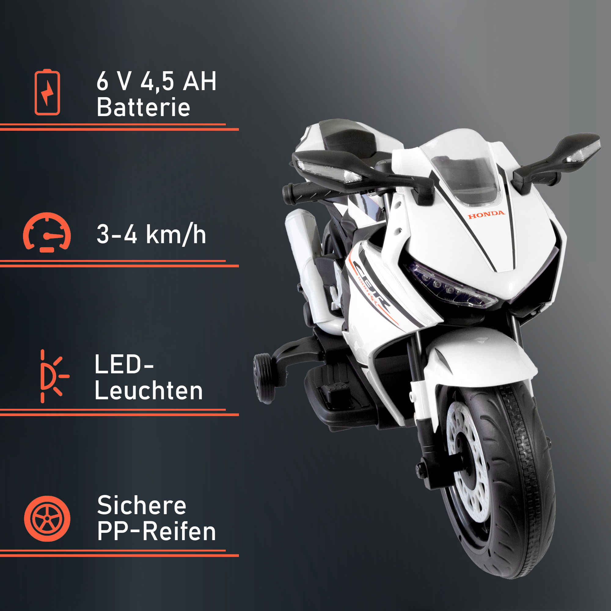 Kindermotorrad mit abnehmbaren Stützrädern für Kinder ab 3 Jahre, elektrisches Kinderfahrzeug PT013_W