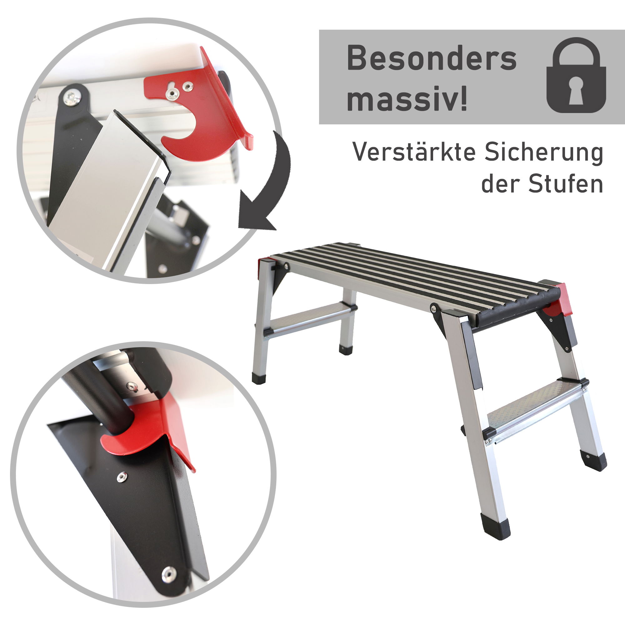 Arbeitsplattform bis 150 kg belastbar, Arbeitsbühne 50 cm hoch, Aluleiter mit 2 Stufen NA181