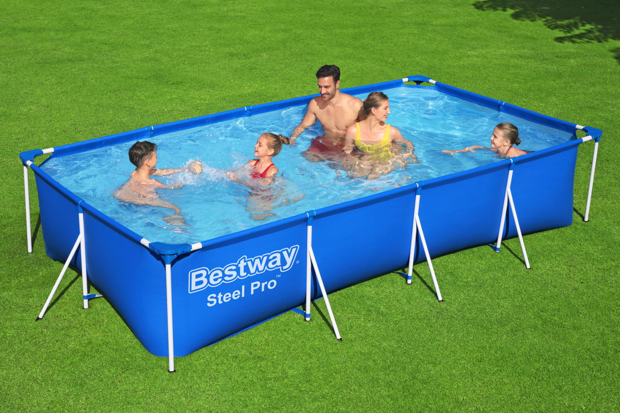 Steel Pro Bestway Frame Pool Set mit Poolpumpe 400 x 211 x 81 cm , dunkelblau, eckig 56424_22